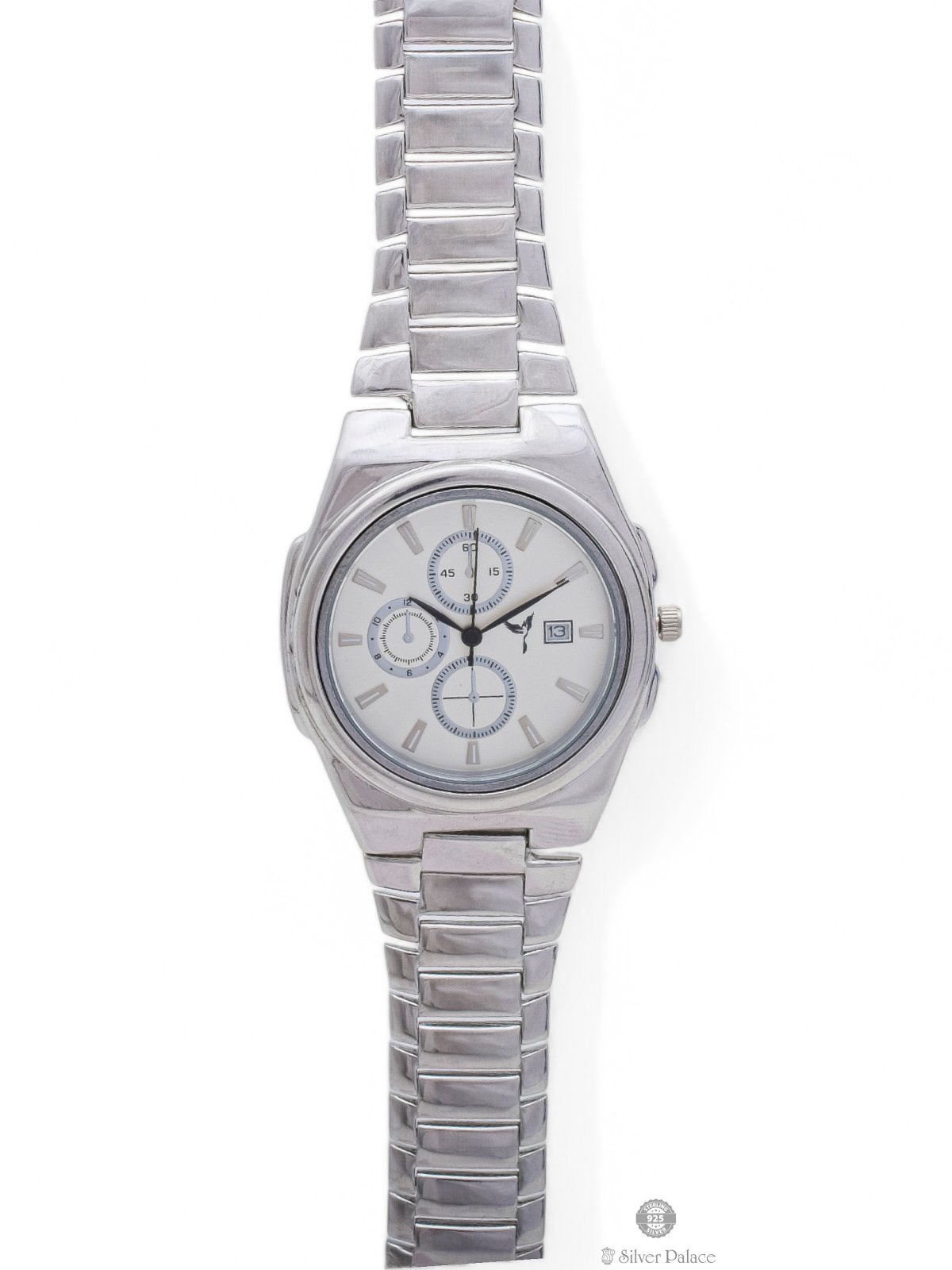 925 Sterling Silver Analog Watch With Date For Mens