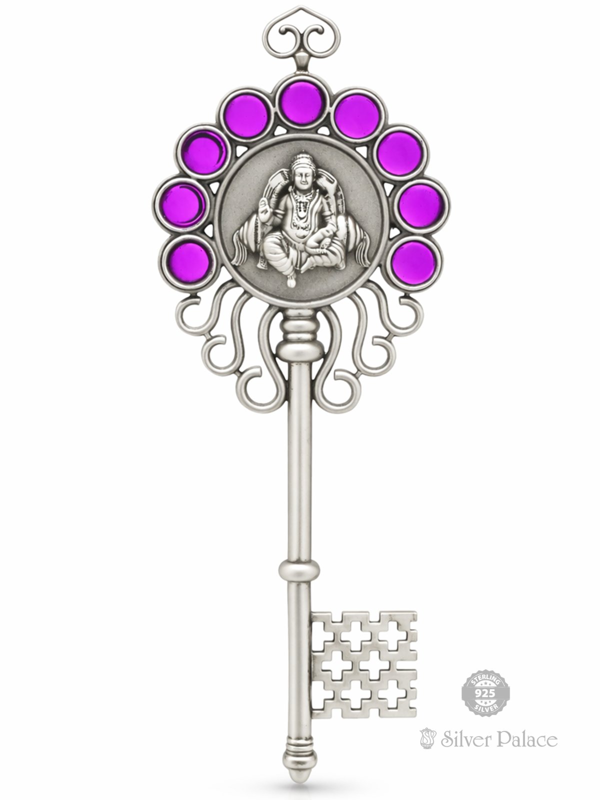 925 STERLING SILVER PINK STONE KUBER KEY FOR POOJA USE