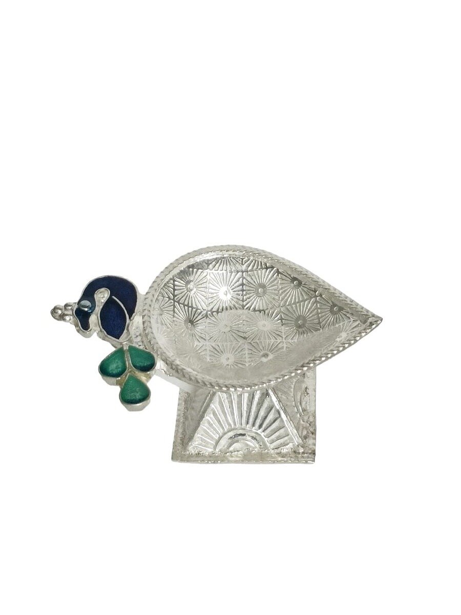 92.5 Silver Peacock Enameled Lamp
