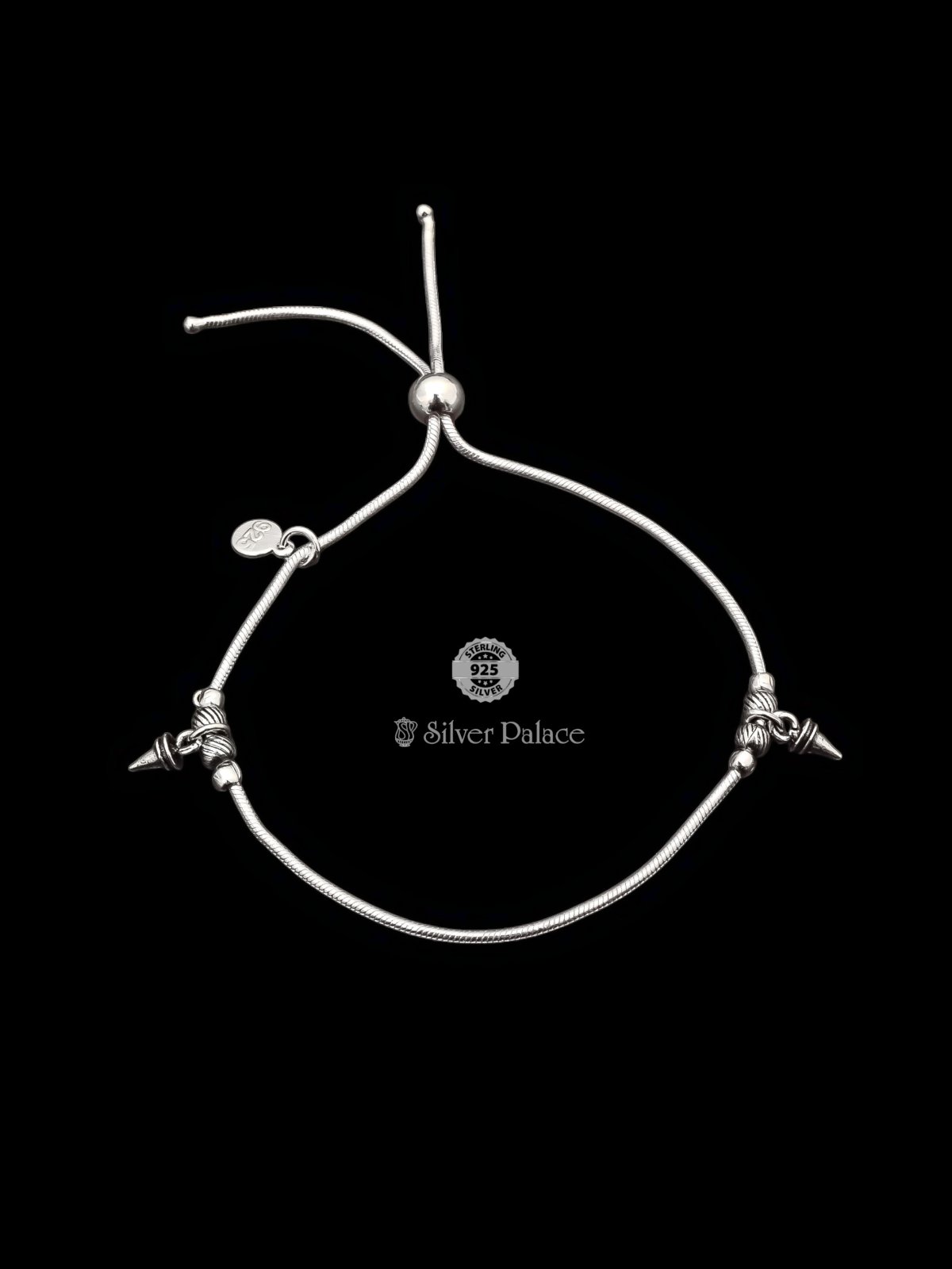 925 OXIDISED SILVER CONE HANGING SINGLE LEG ANKLET FOR WOMEN MAUVE COLLECTION 