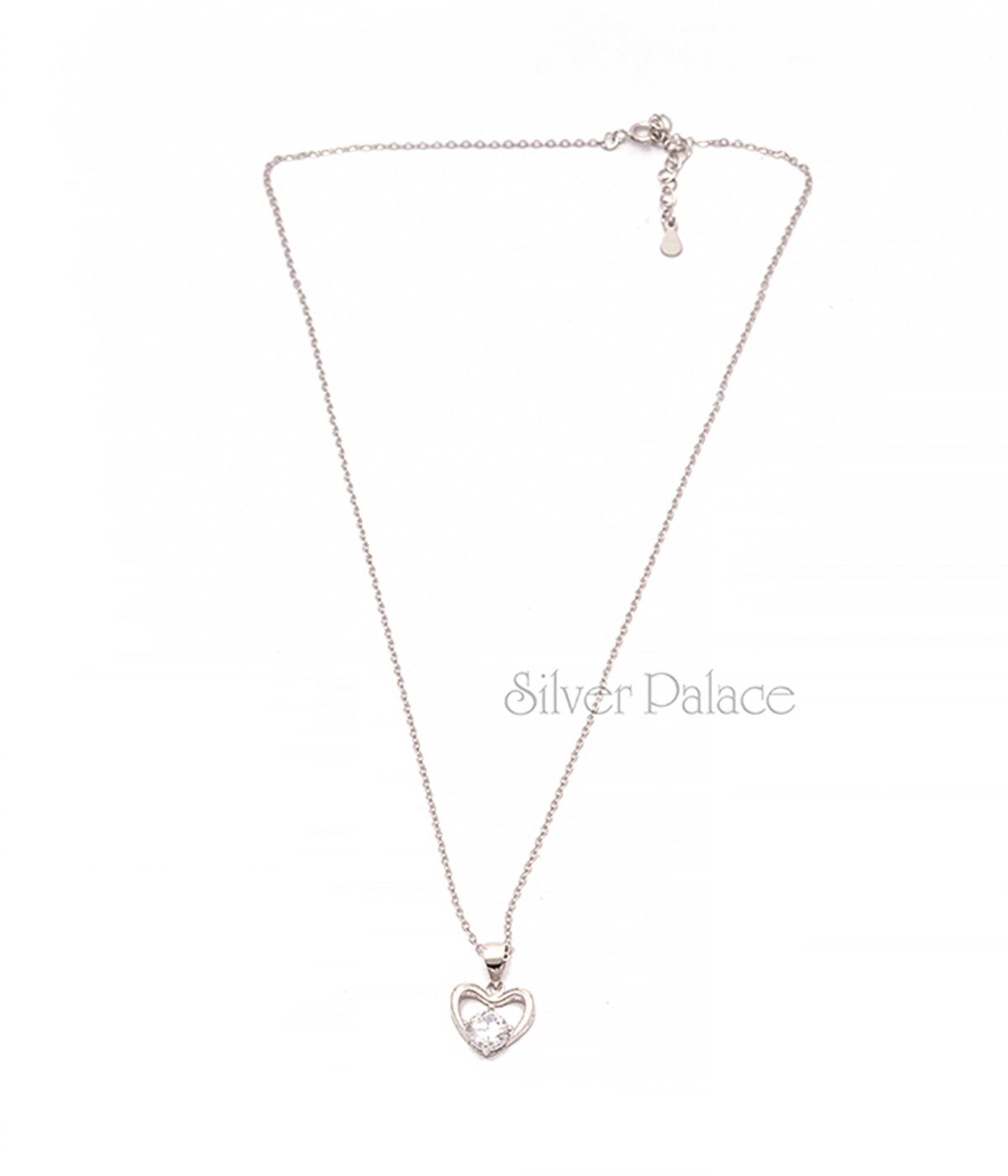 92.5 STERLING SILVER HOLLOW HEART STONE STUDDED PENDANT