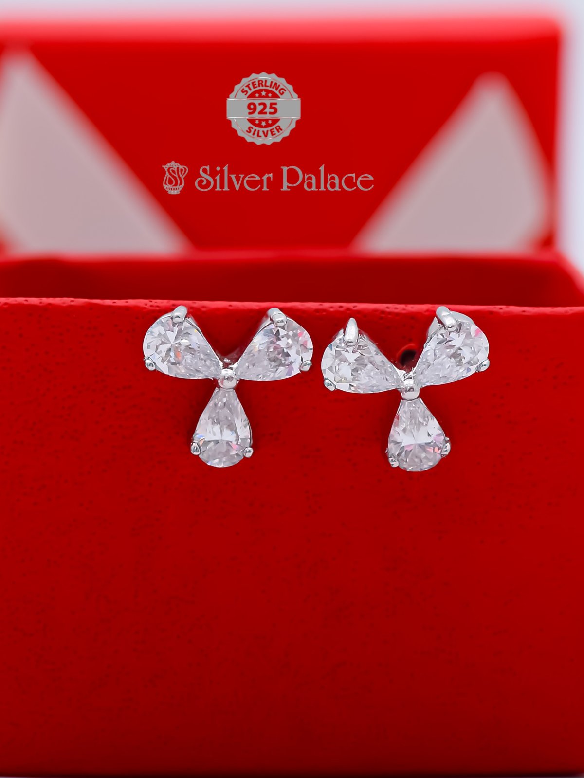 92.5 STERLING SILVER PUYA COLLECTION TRIPLE STONE CUBIC ZIRCONIA EARRING FOR GIRLS