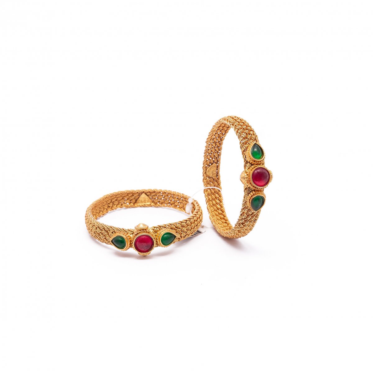 92.5 GOLD POLISH GREEN RED BANGLES FOR WOMEN 