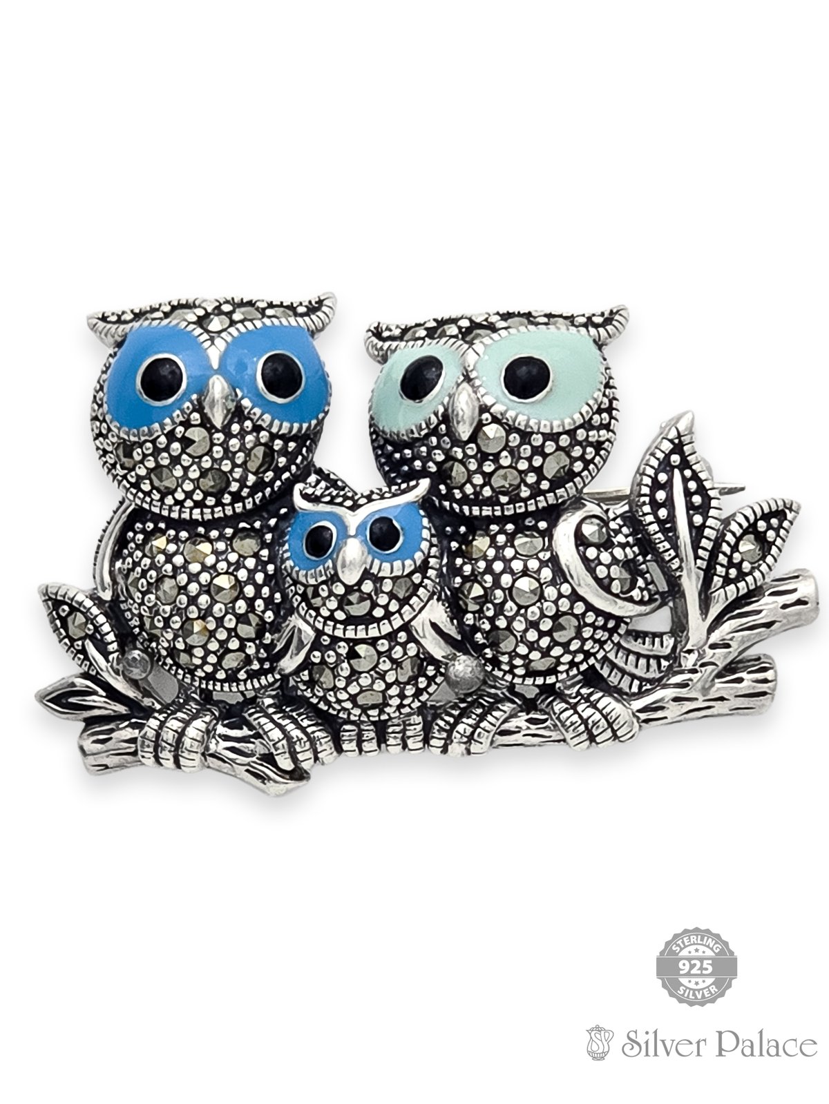 925 STERLING SILVER BIRDS FAMILY WITH MARCA DESIGN BROOCH FOR GIRLS