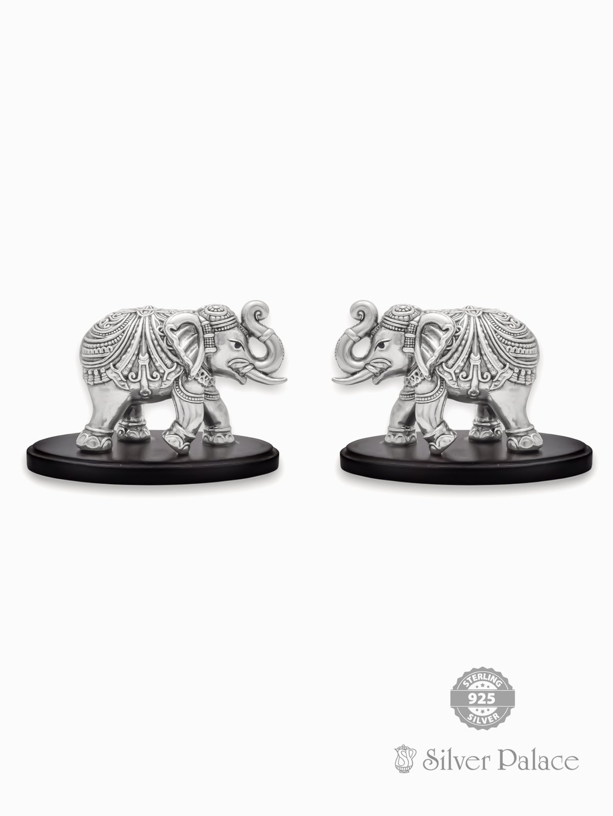 925 OXIDISED SILVER ELEPHANT IDOLS WITH WOOD BASE