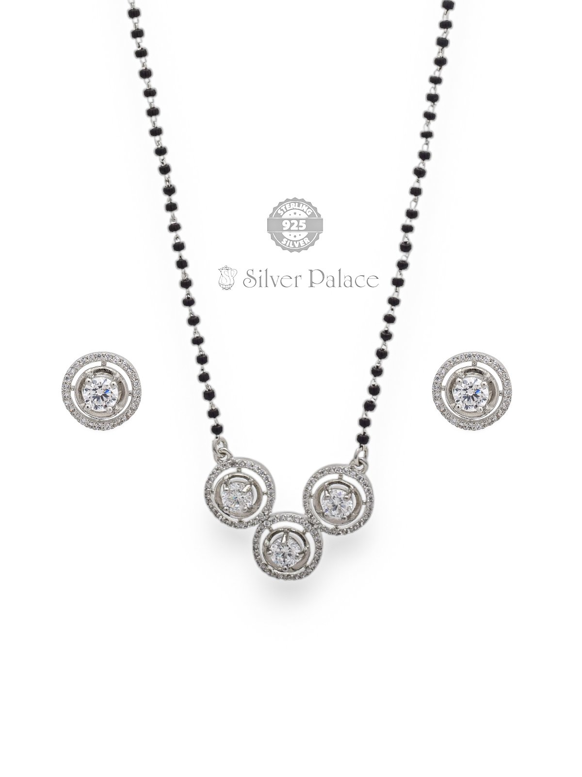 92.5 OXIDIZED SILVER MANGAL SUTRAM WITH 3 ROUNDS DESIGN WHITE STONE FOR WOMEN PUYA COLLECTION