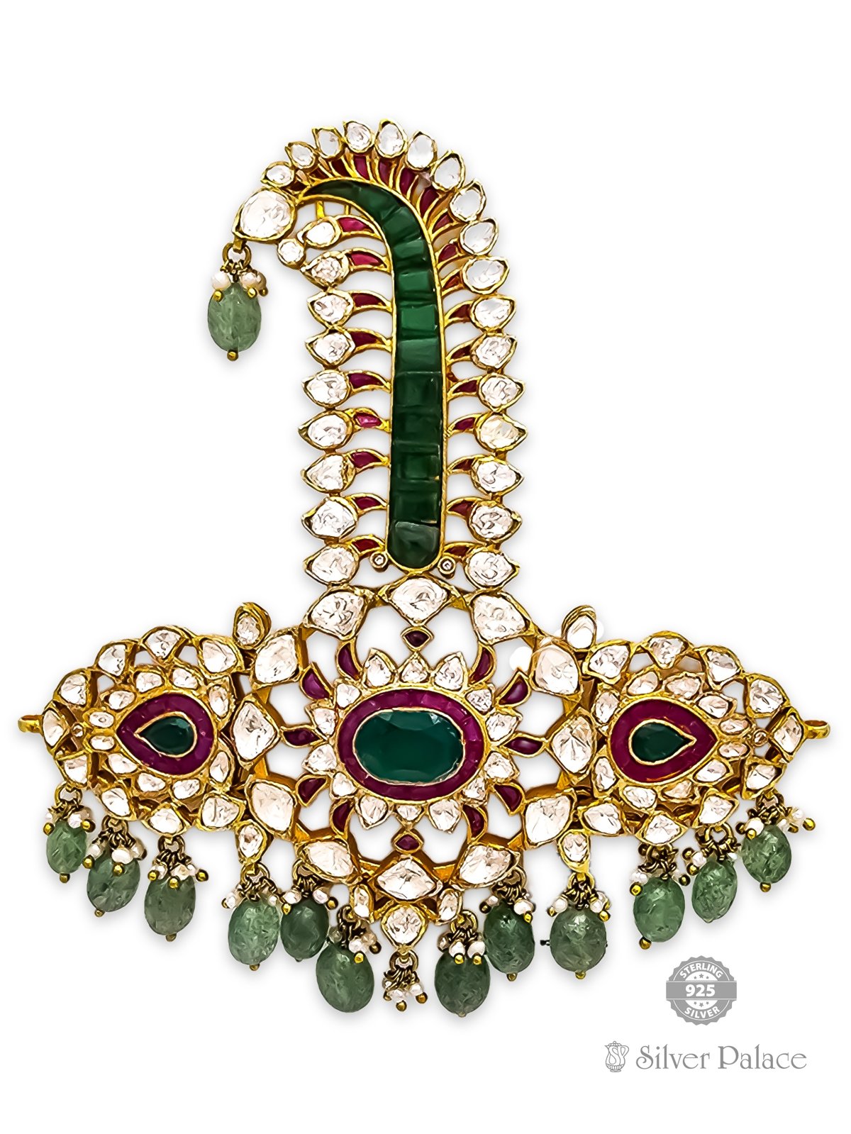 925 SILVER GOLD POLISHED MULTI COLOR STONE DESIGN TURBAN PIN FOR LADIES ANITE COLLECTION 