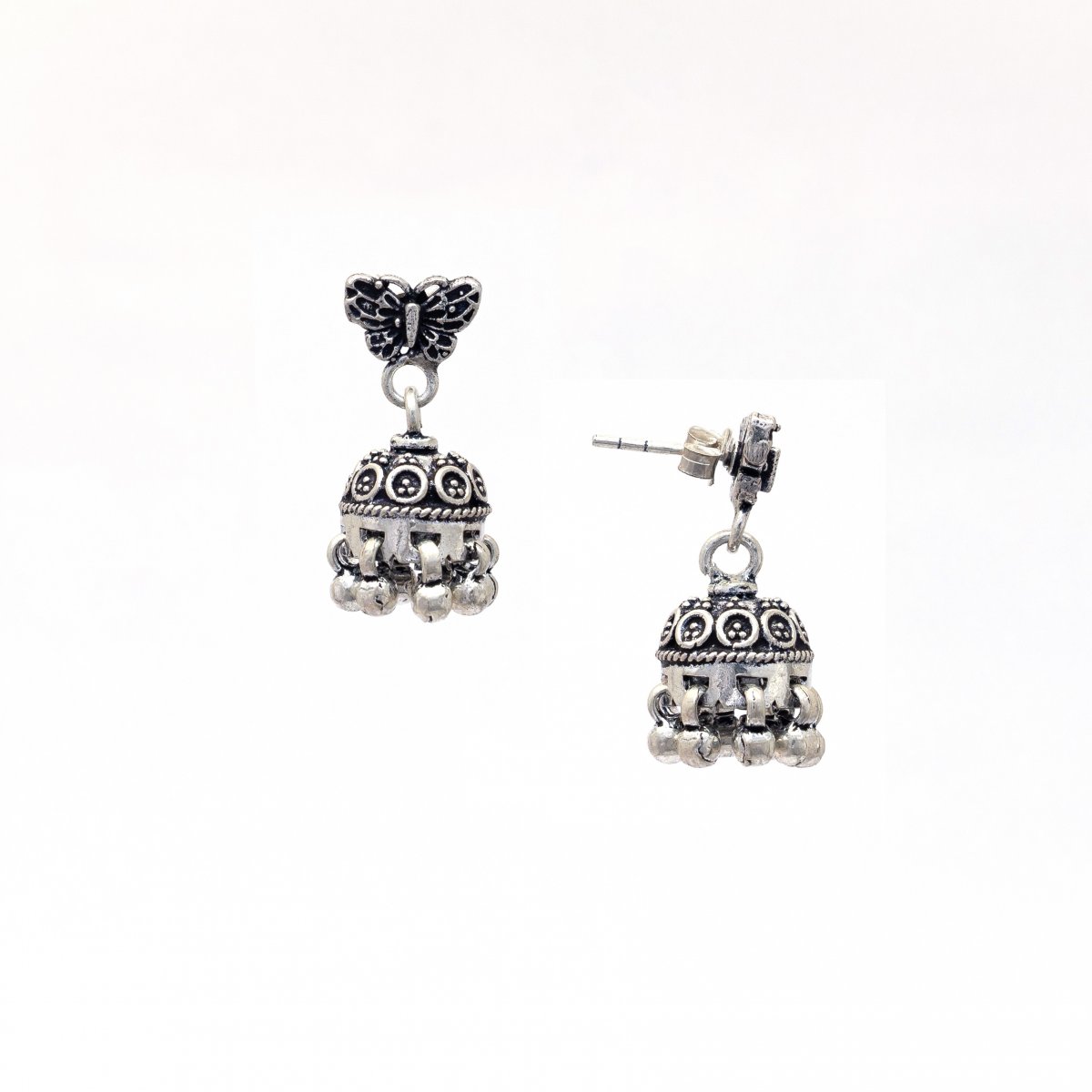 92.5 OXIDISED SILVER BUTTERFLY DESIGN JHUMKI FOR WOMEN AND GIRLS