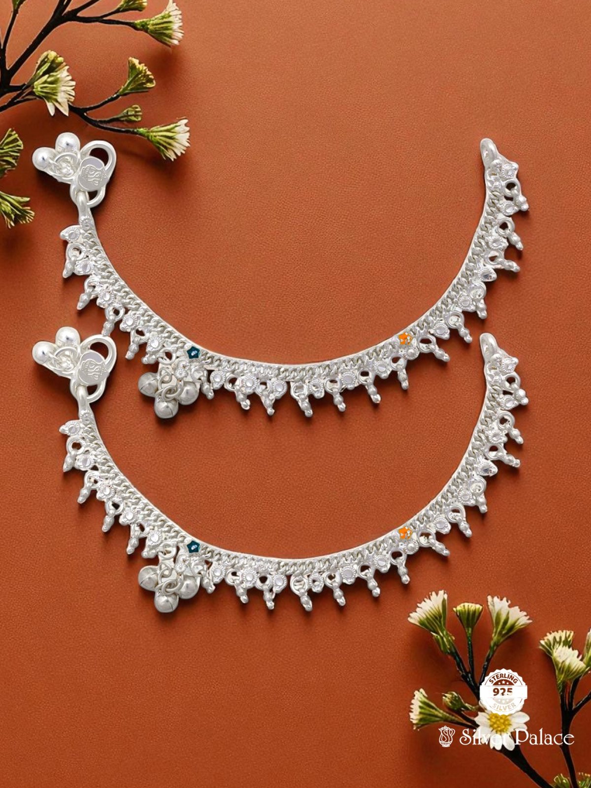 STERLING SILVER BEADS WITH STAR ENAMEL ANKLETS FOR KIDS ARJITA COLLECTION 