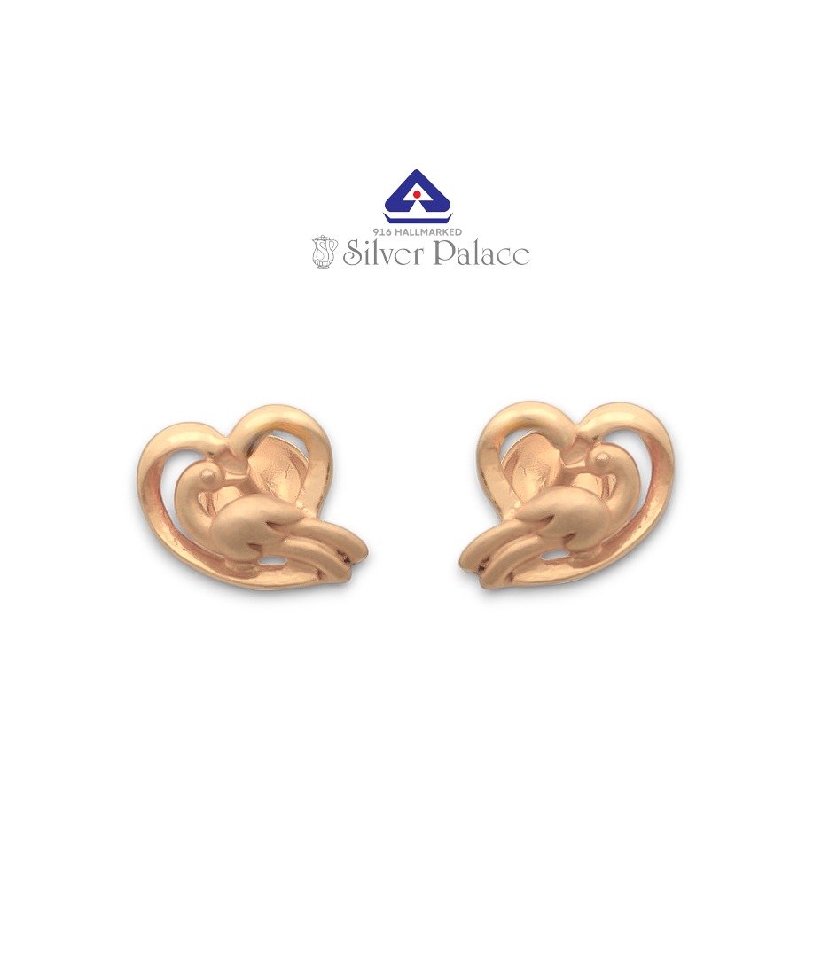  Kanche Collections 916 Pure Gold Heart Shape With Peacock Design Earr Hoops  For Girls