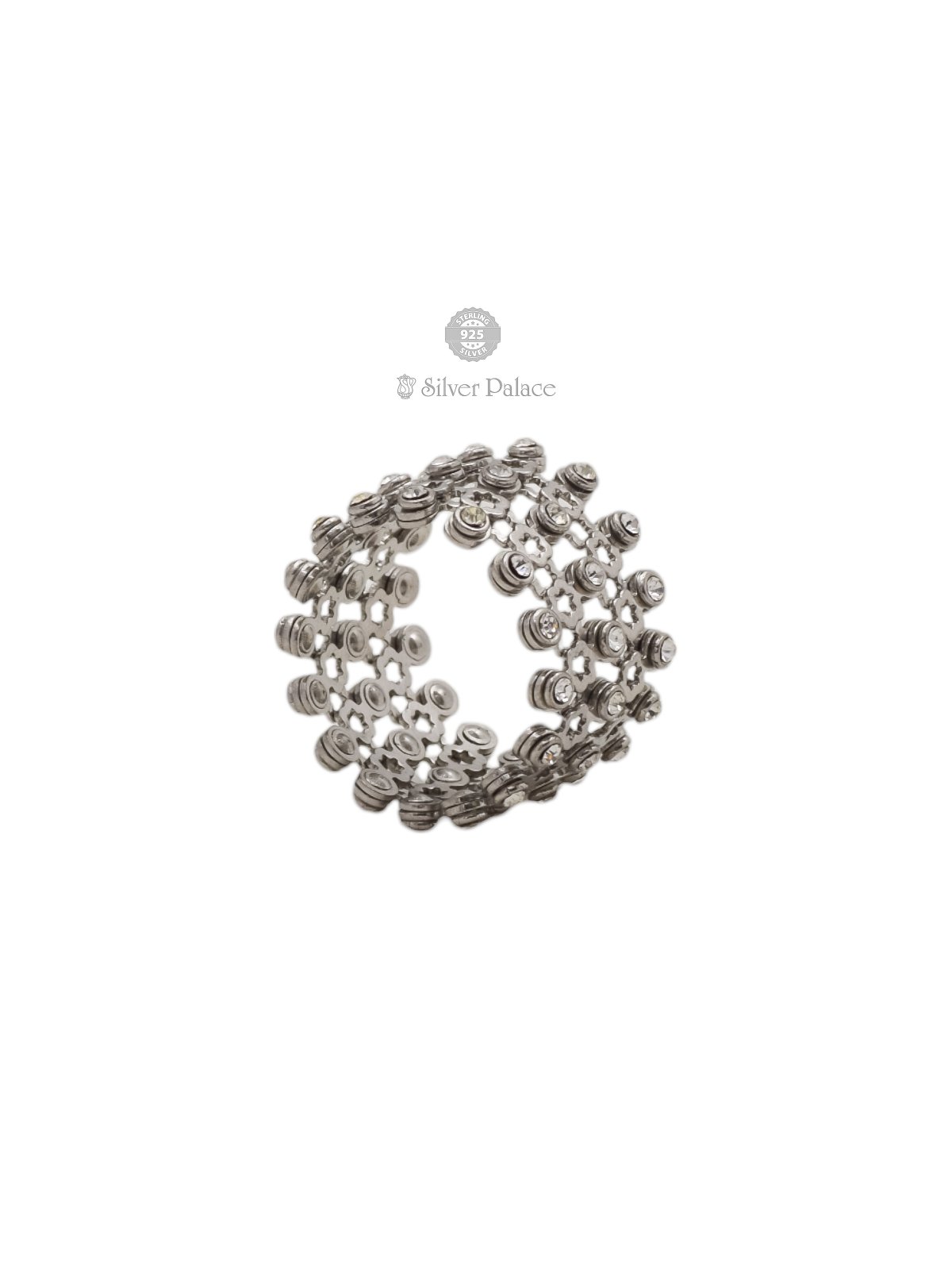 92.5 PURE STERLING SILVER PRITTI COLLECTION CUBIC ZIRCONIA STONE BANGLE CUM RING FITS ALL FOR GIRL