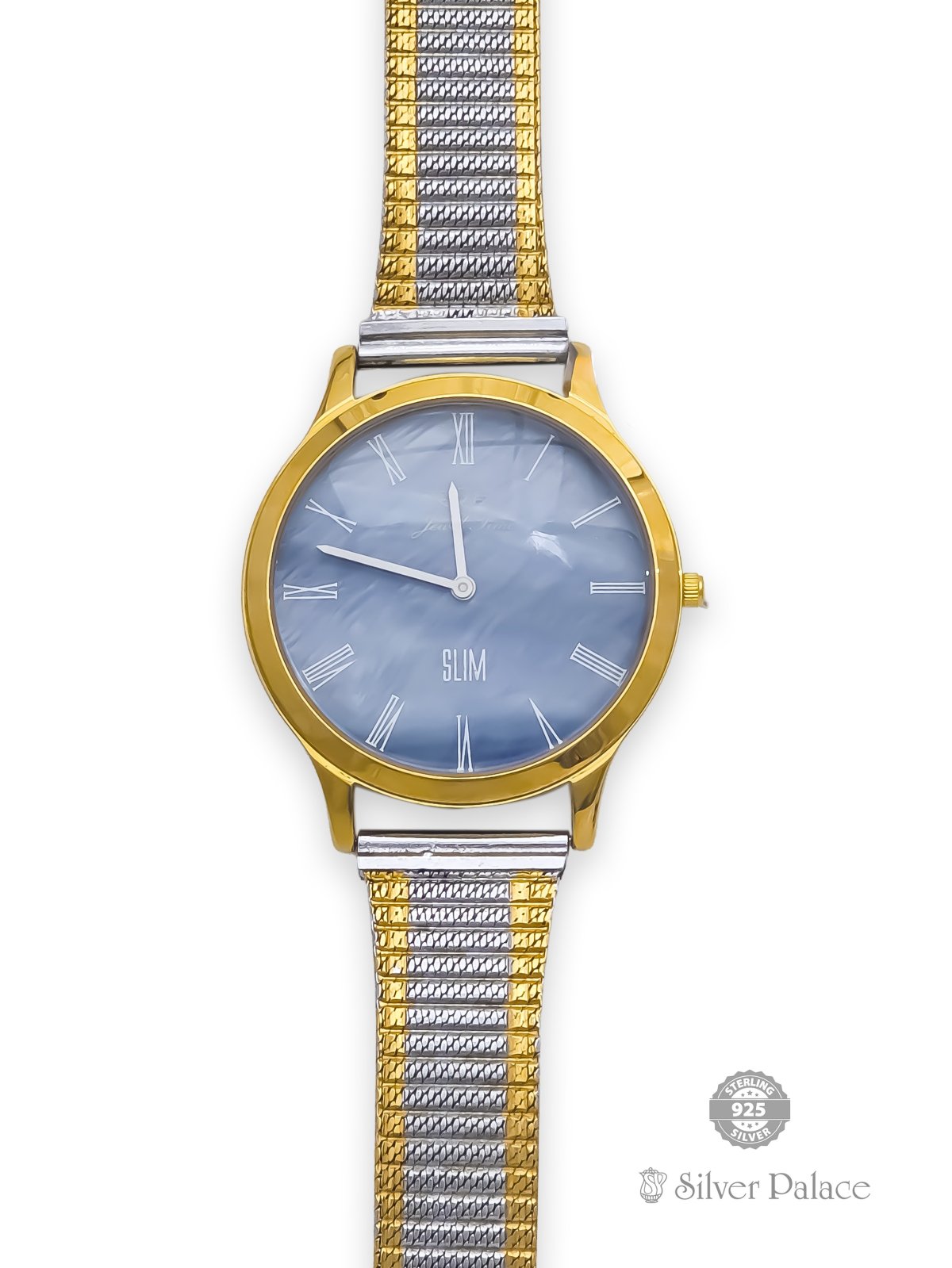925 STERLING SILVER 2-TONE WITH BLUE DIAL WATCH FOR MEN