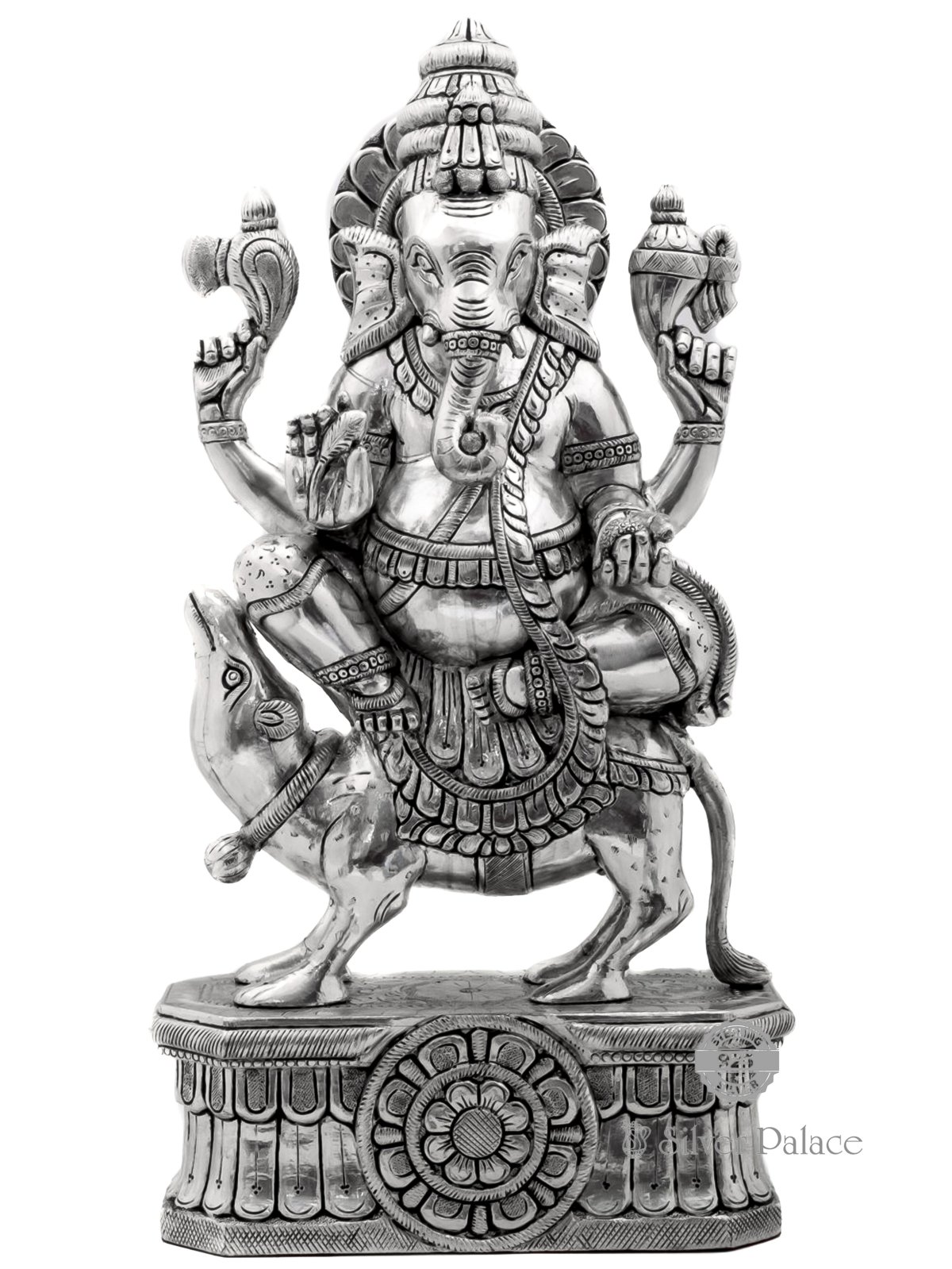 92.5 oxidised silver and wood 2 feet  Lord Mooshak vinayagar Idol for Gifts & Housewarming/Home/Office Decors.