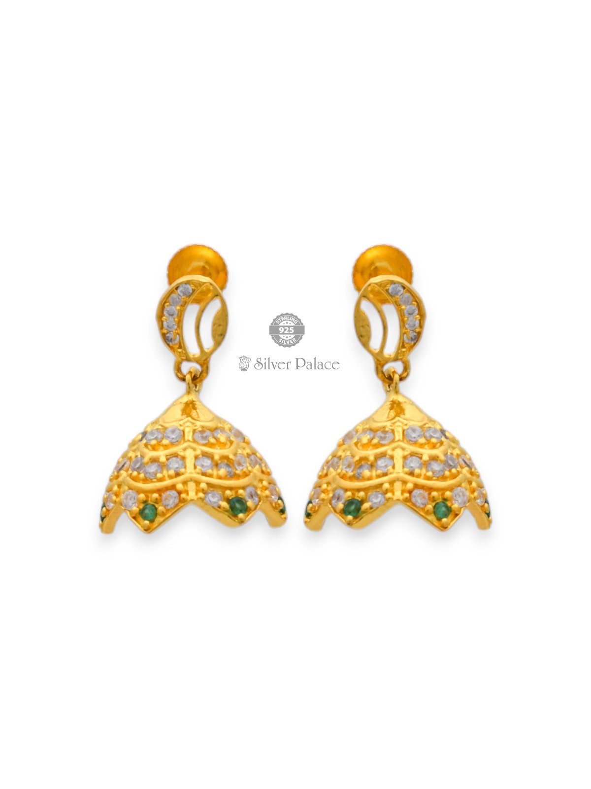 925 SILVER GOLD POLISH FLORAL DESIGN JHUMKA FOR GIRLS ANITE COLLECTION 
