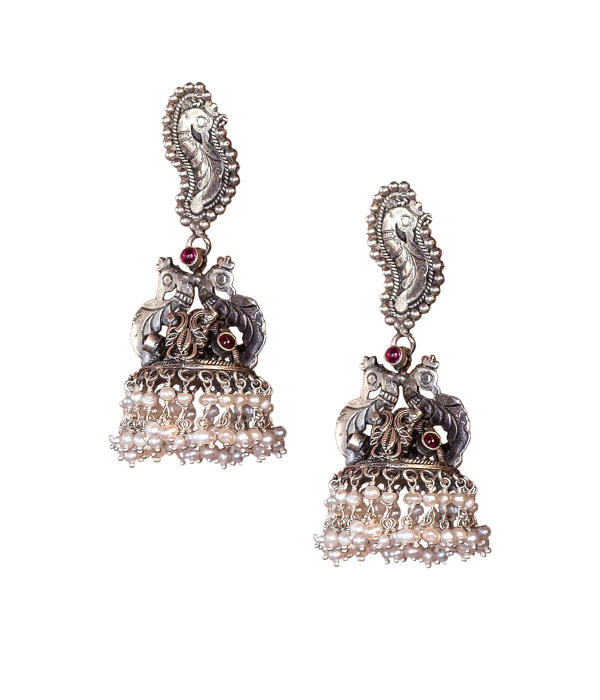 92.5 OXIDISED SILVER PEACOCK DESIGN JHUMKA EARRINGS FOR WOMEN AND GIRLS