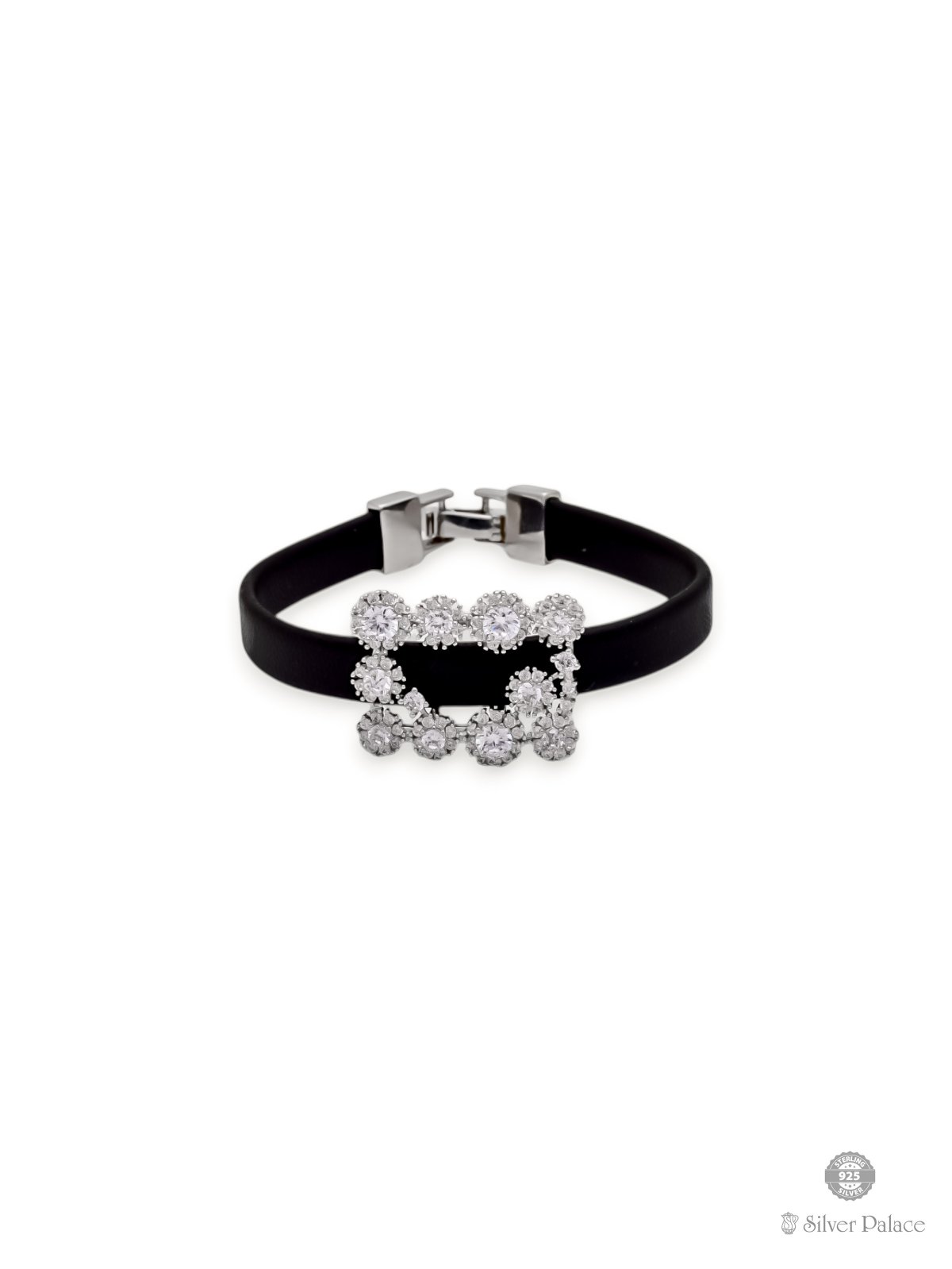 925 SILVER WHITE STONE BLACK BAND BRACELET FOR GIRLS PUYA COLLECTION 