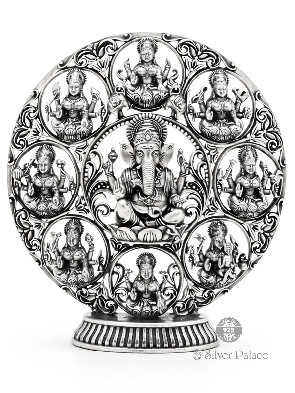 92.5 Oxidised Silver Ganesh With Astalakshmi Idol For Pooja