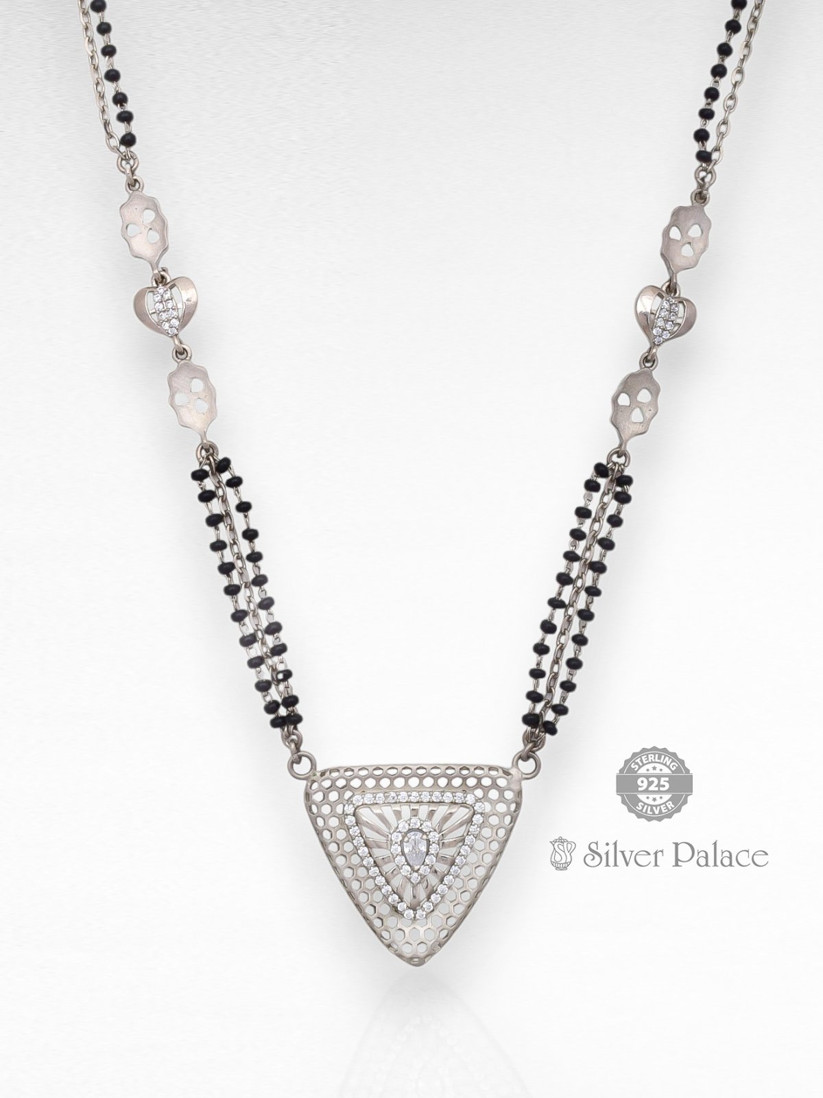 925 Sterling Silver square shape pendant with white stone mangal sutra for women 