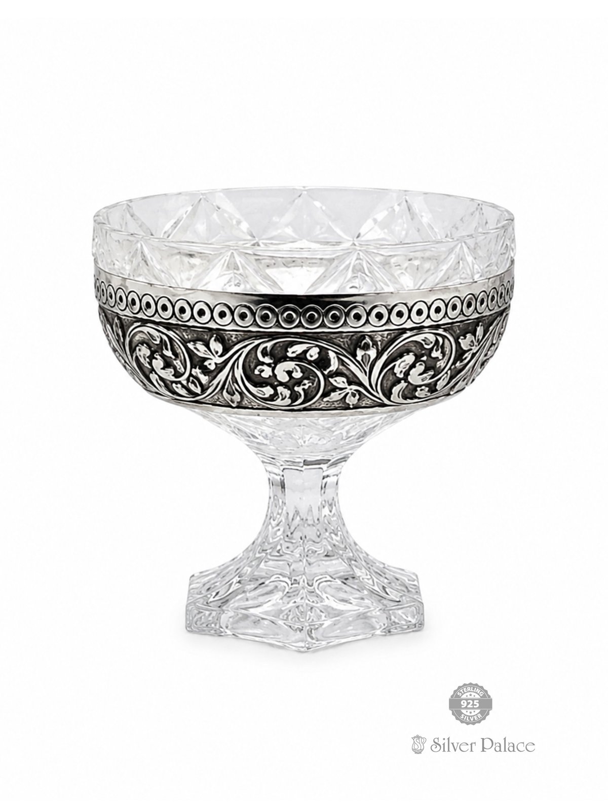 925 OXIDISED SILVER FLORAL DESIGN ICE CREAM CUP 