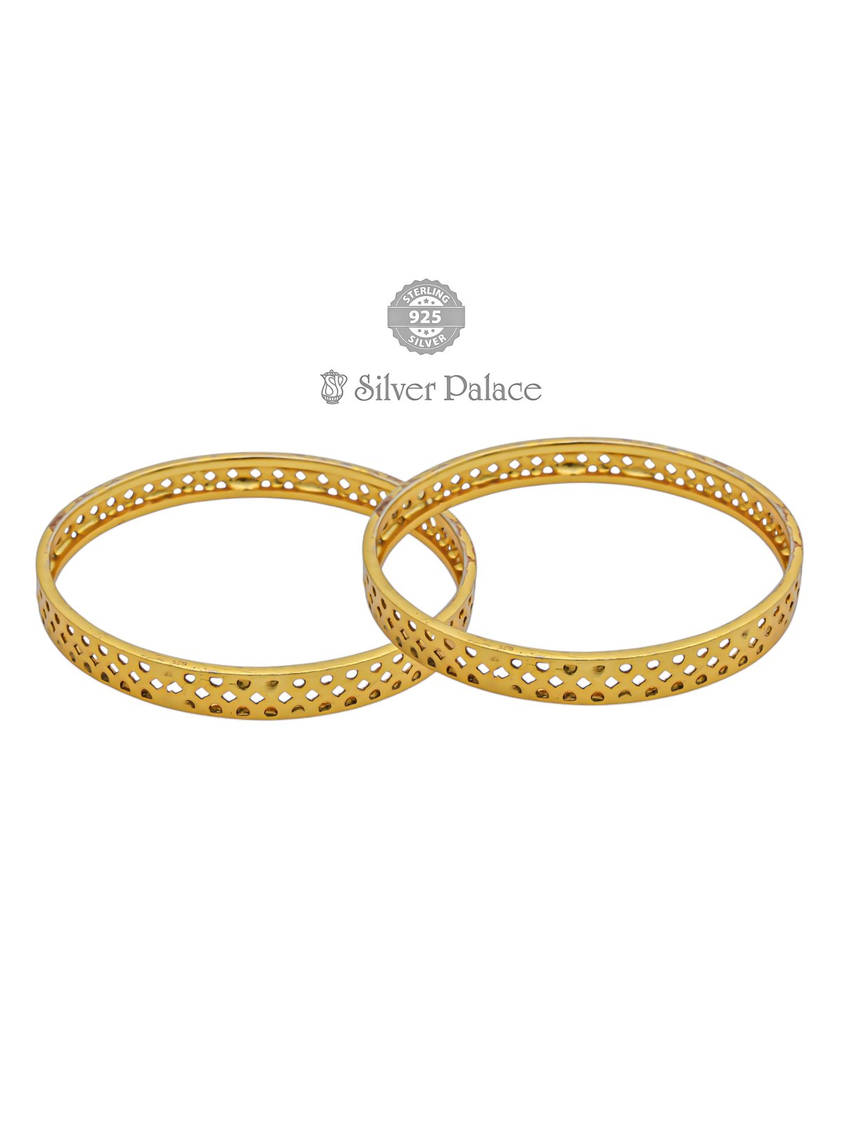 925 SILVER GOLD POLISHED PERFORATED DESIGN BANGLES FOR WOMEN ANITE COLLECTION 