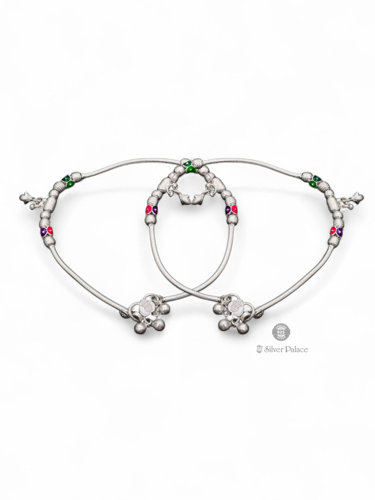 925 STERLING SILVER BEADS WITH HANGING FLORAL DESIGN ANKLETS FOR LADIES 