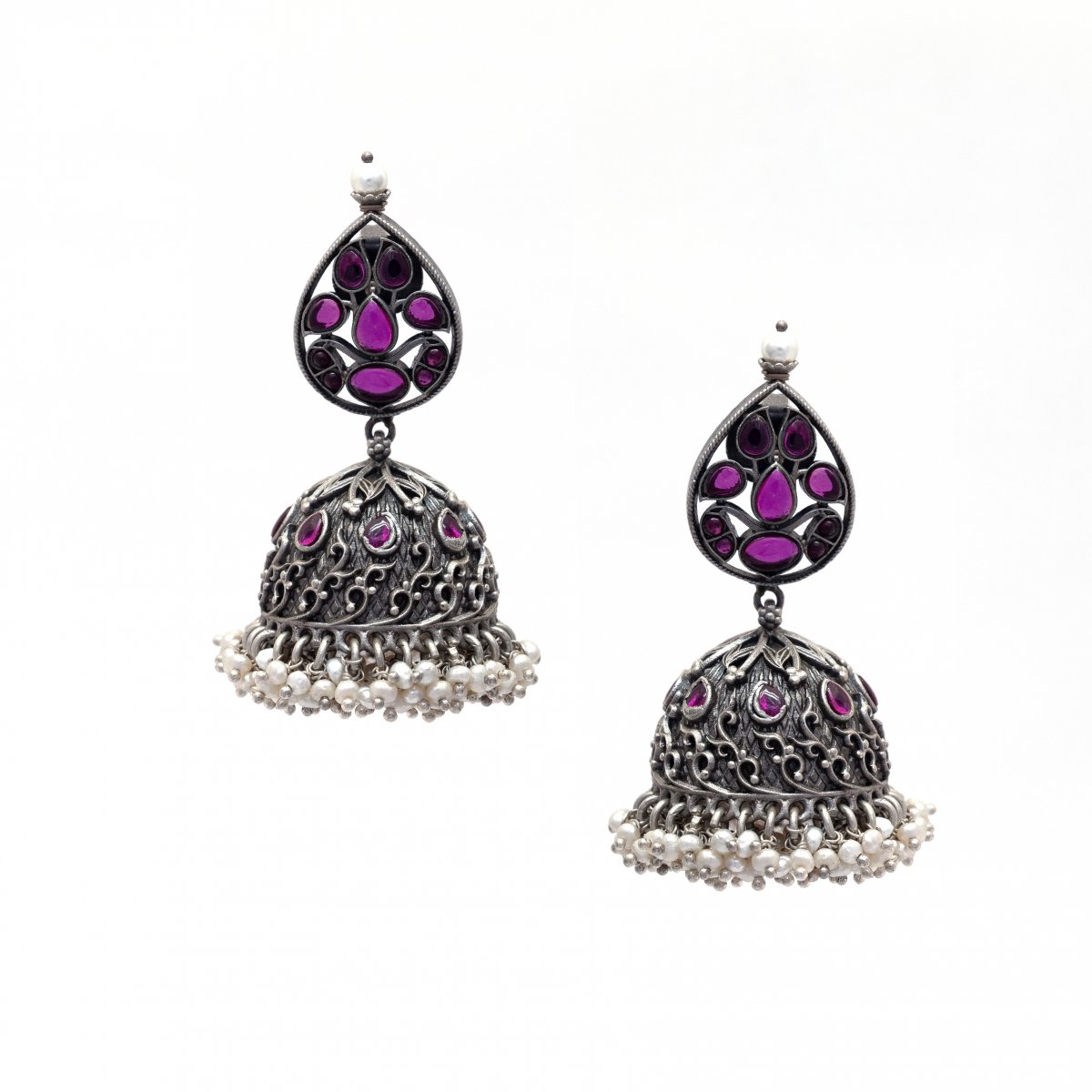 92.5 SILVER RED STONE JHUMKI FOR WOMEN 