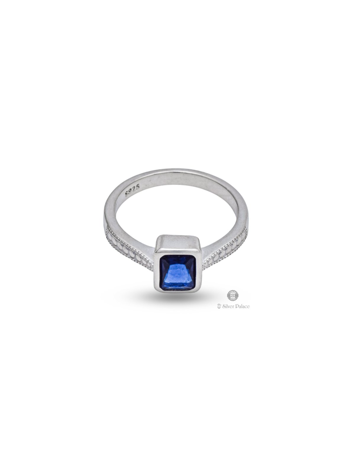 925 STERLING SILVER DOTTED DESIGN BLUE STONE RASHI RING UNISEX