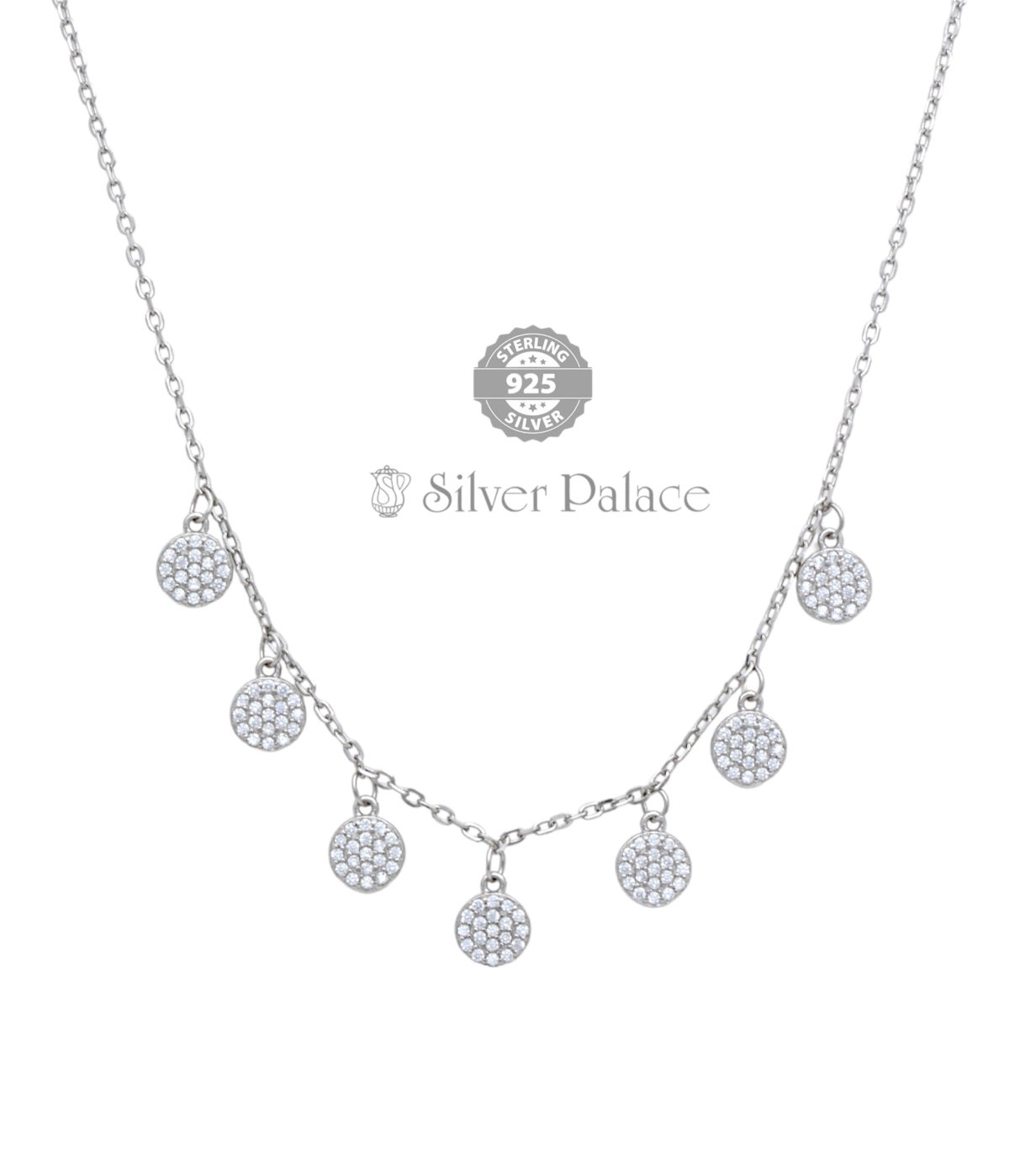 92.5 Silver Rhodium Zircon Studded Circles Necklace for Women's 