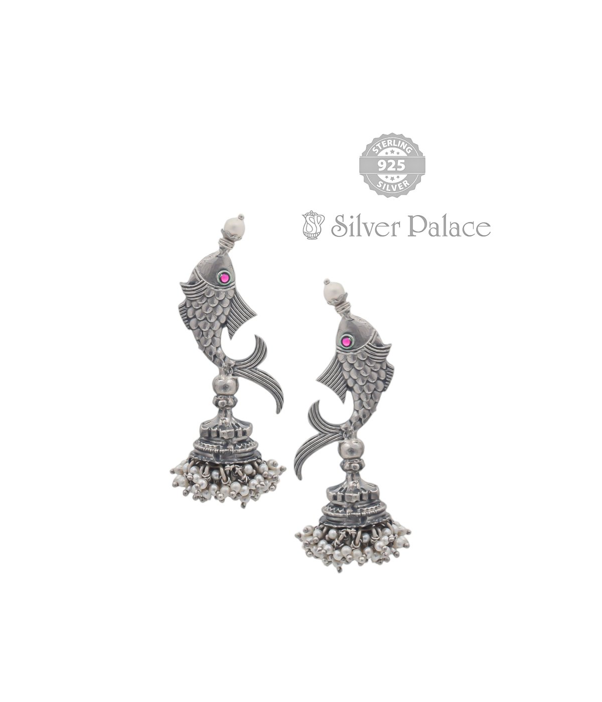 925 STERLING SILVER TRISHE COLLECTION FISH DESIGN WITH PEARL JHUMKAA FOR WOMEN