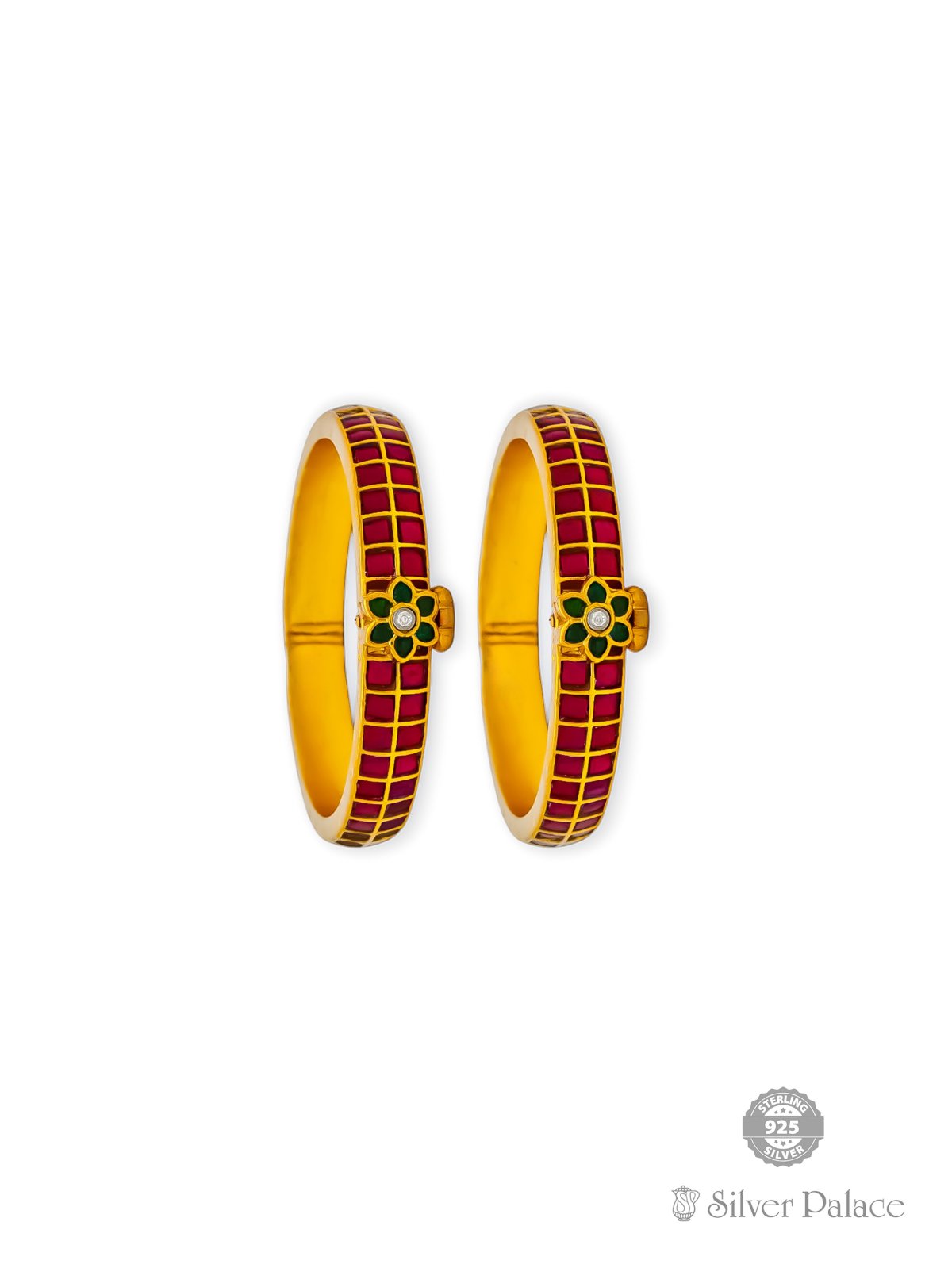 925 SILVER GOLD POLISHED RED STONE BANGLE FOR LADIES ANITE COLLECTION 