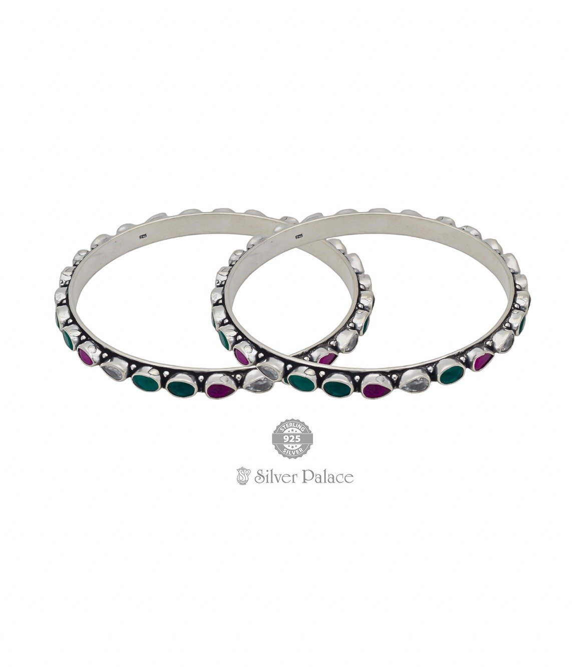 925 STERLING SILVER RED & GREEN STONE BANGLE FOR GIRLS  NEETH COLLECTION