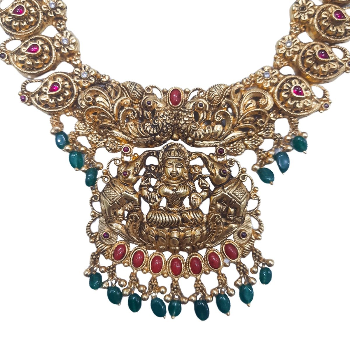 Gold Plated Navarathna Stone Necklace - Silver Palace