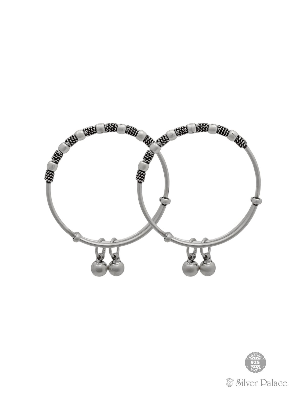 925 OXIDISED SILVER BALL HANGING DESIGN BANGLES FOR KIDS 