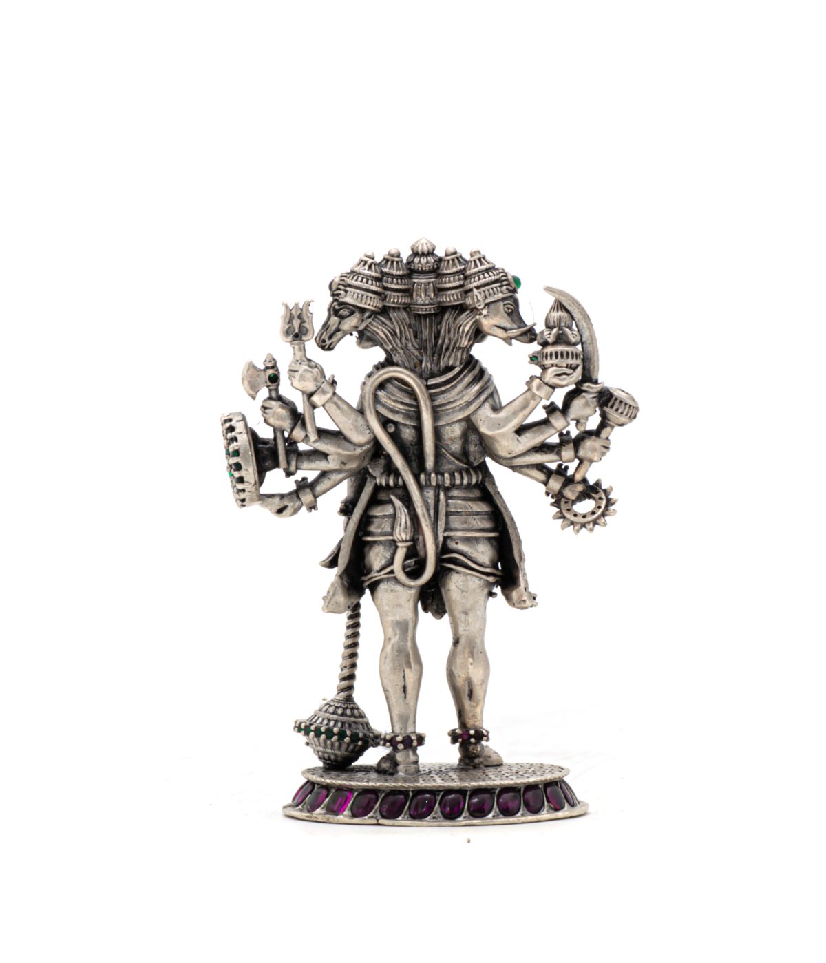 Antic Finish 925 Silver Panchamukha Anjaneya Idol With Ruby Emerald