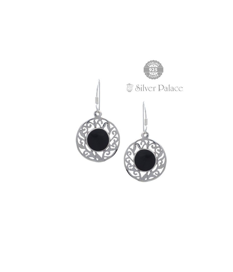 Pure Silver Trishe Collection Black Onyx With Fish hook Earrings For Girls