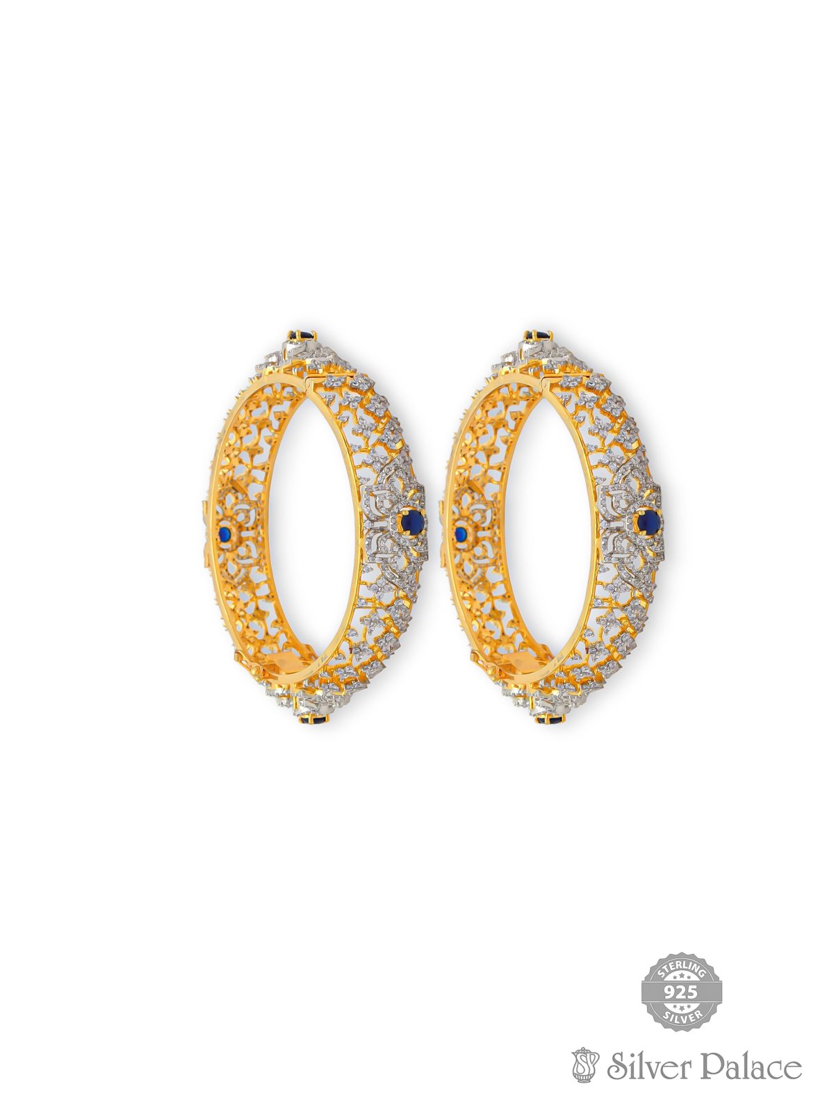 925 SILVER GOLD POLISHED FLORAL DESIGN WITH CZ STONE BANGLE FOR GIRLS ANITE COLLECTION 
