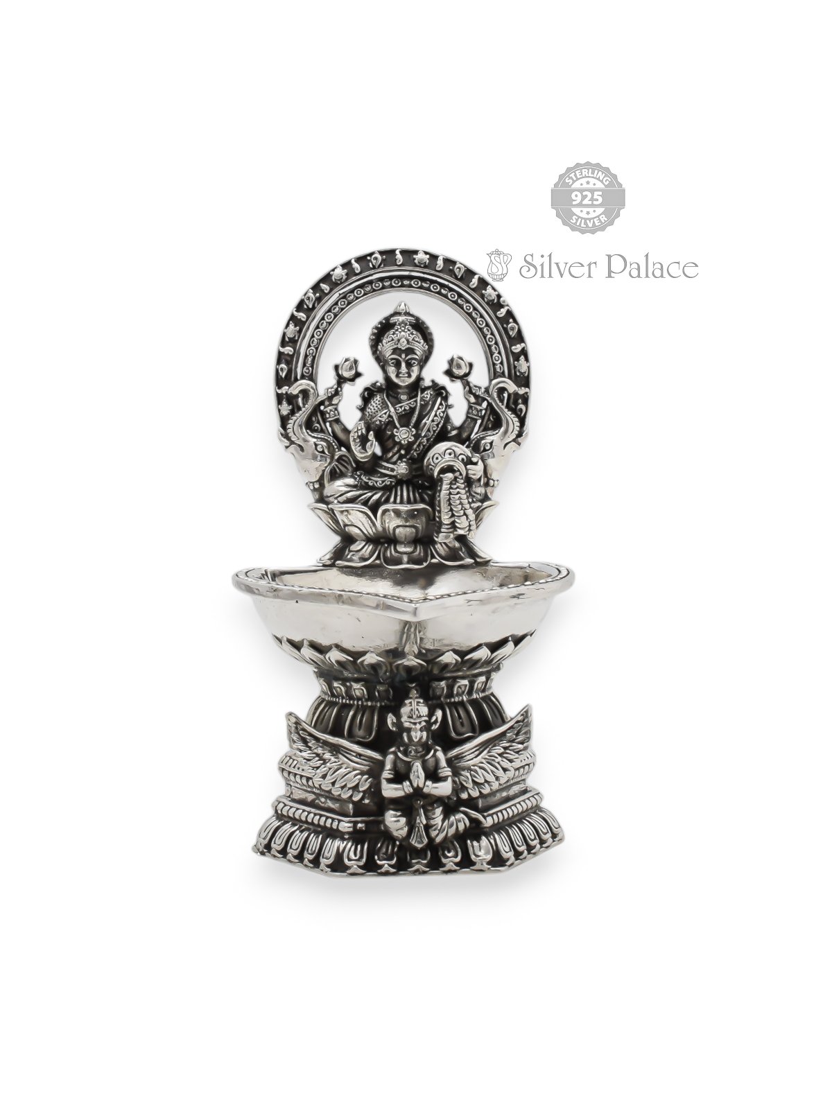 92.5 OXIDISED SILVER LAKSHMI / GARUDAR LAMP FOR POOJA AND HOUSEWARMING GIFT