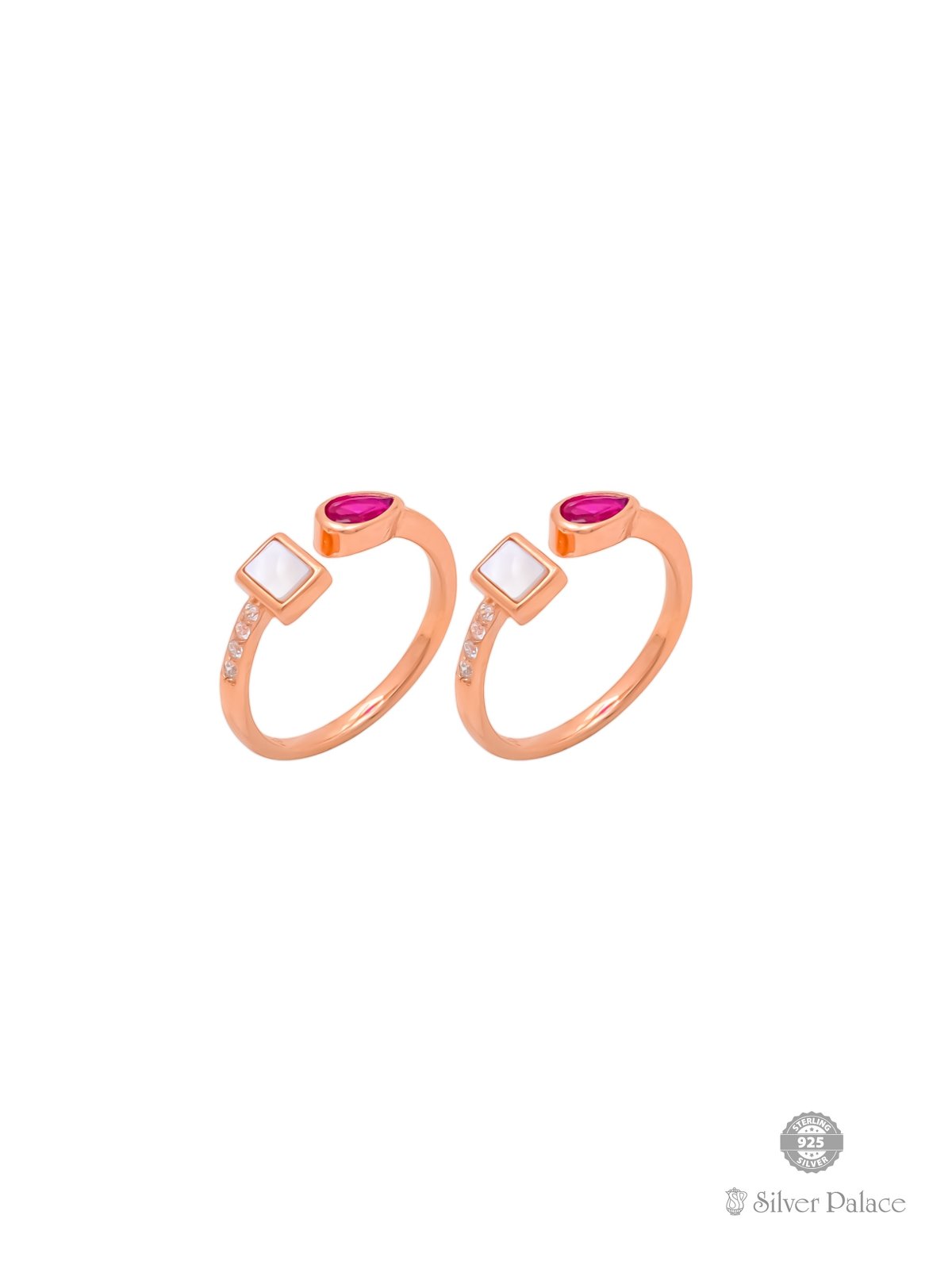 925 SILVER ROSE GOLD POLISHED RED STONE TOE RING SHEYA COLLECTION 