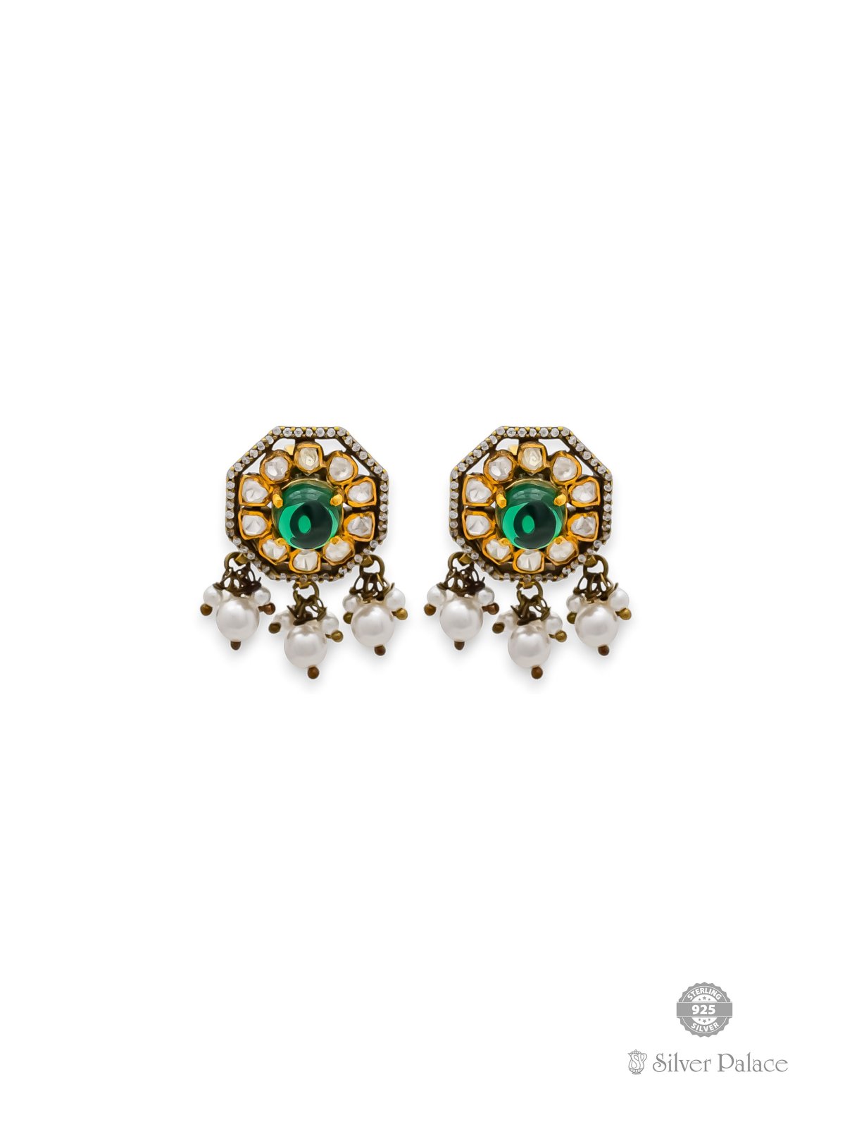 925 SILVER GOLD POLISH VICTORIAN STYLE PEARL EARRING FOR WOMEN ANITE COLLECTION 