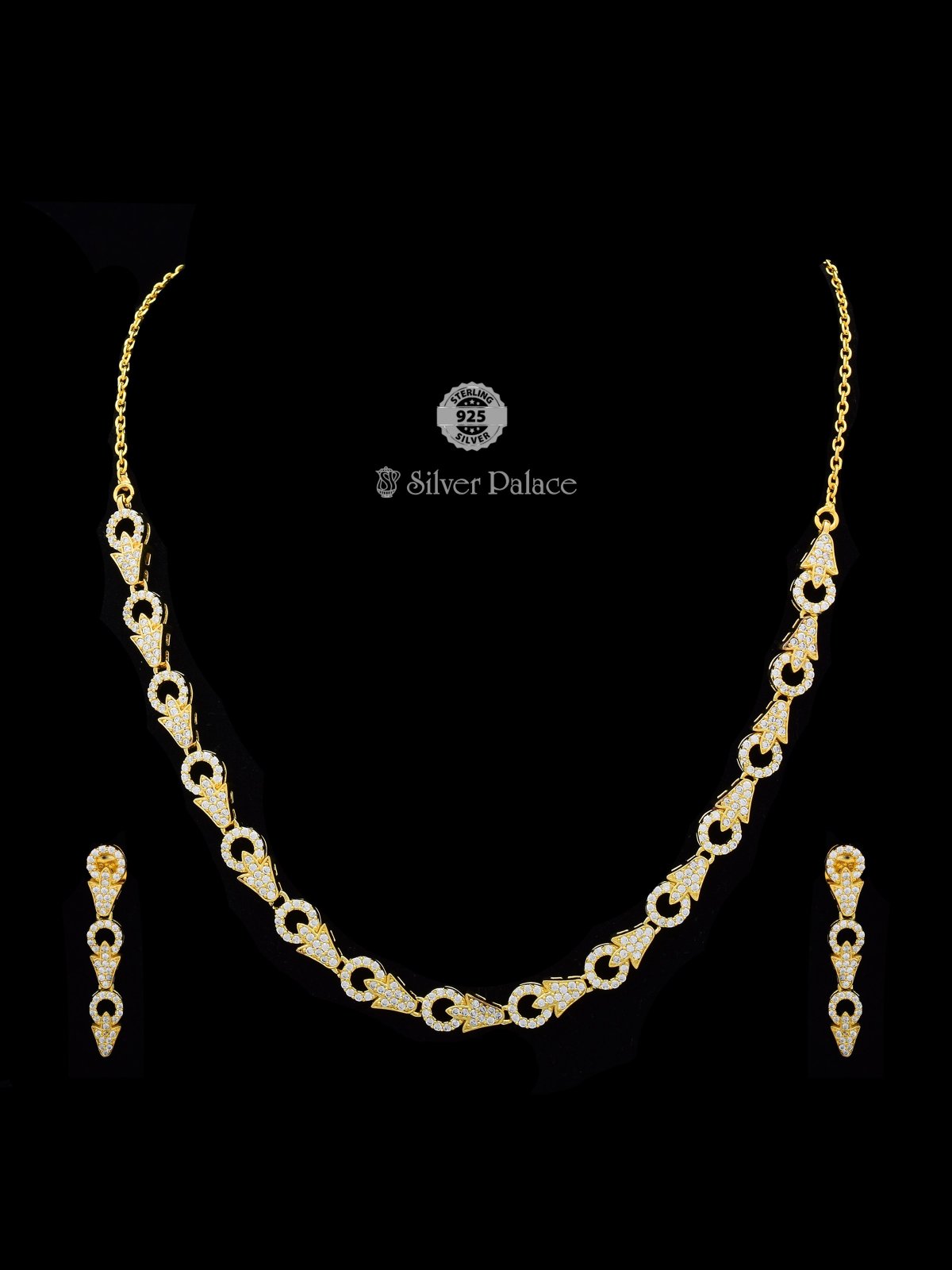 925 STERLING SILVER ANTIC GOLD POLISHED NECKLACE WITH SMALL STONES ANITE COLLECTION