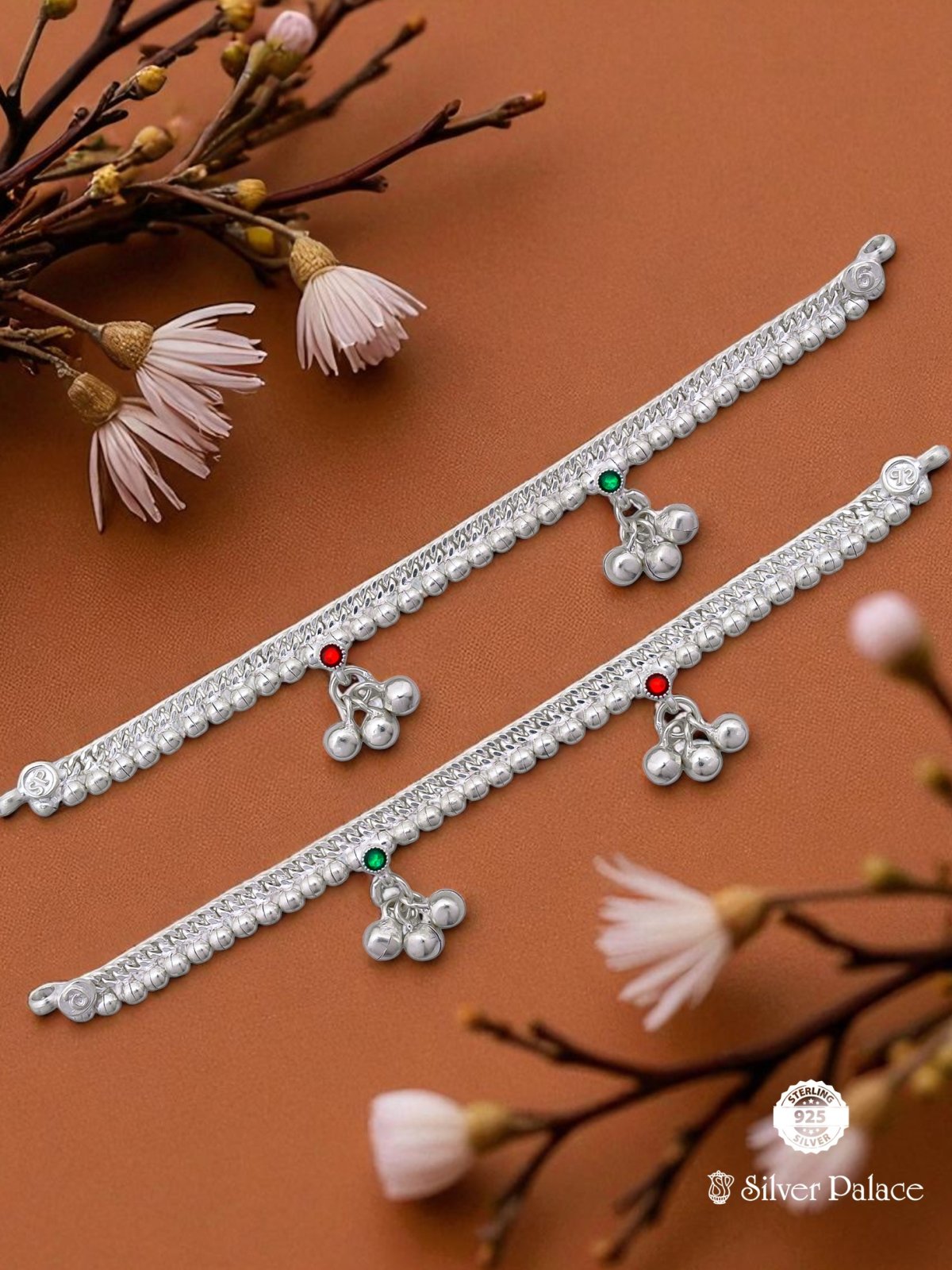 SILVER BEADS WITH ENAMEL ANKLETS FOR KIDS ARJITA COLLECTION 