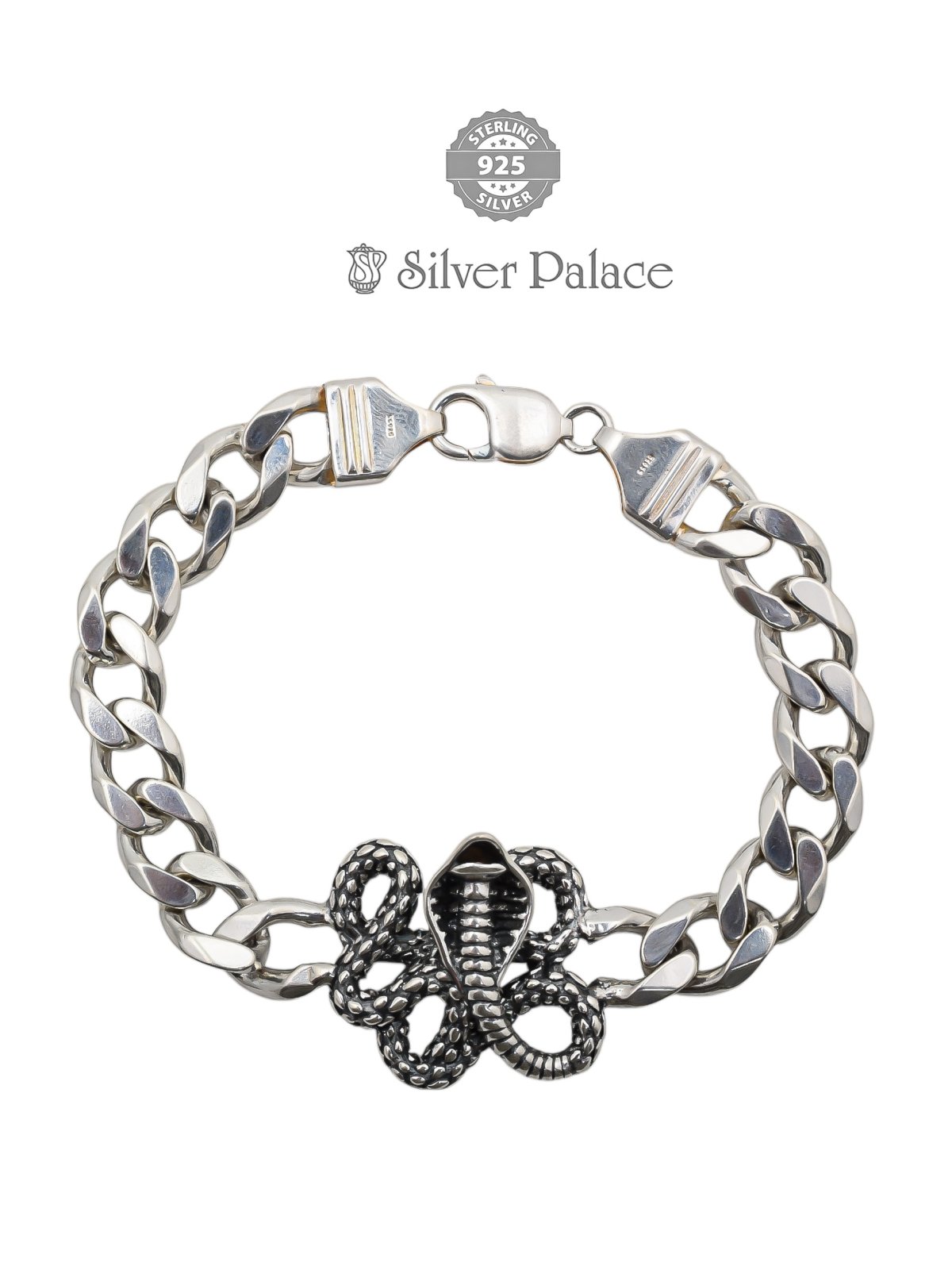 925 OXIDISED SILVER SNAKE DESIGN CHAIN BRACELET FOR MEN HANS COLLECTION