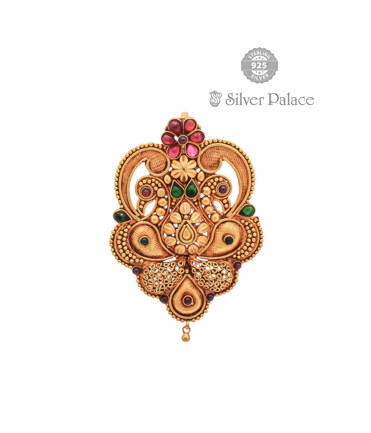 925 STERLING SILVER ANITE COLLECTION GOLD POLISHED PINK STONE PEACOCK PENDANT FOR WOMEN