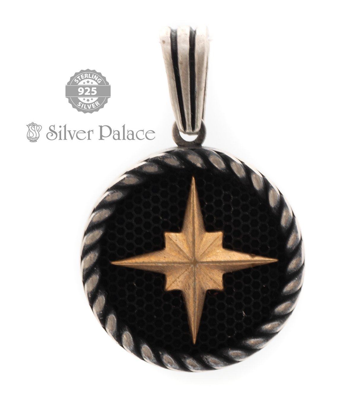 925 OXIDISED GOLD TONE COMPASS PENDANT FOR MENS 