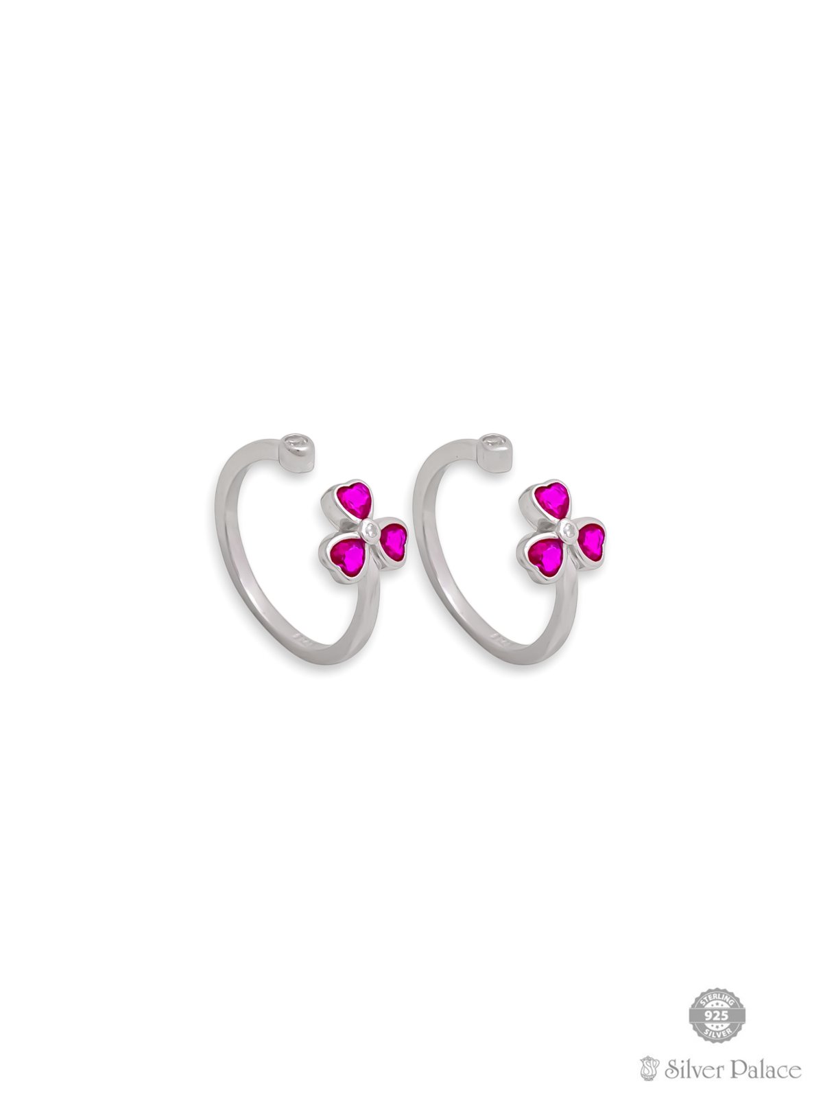 925 SILVER FLORAL DESIGN PINK STONE TOE RING FOR LADIES PRITTI COLLECTION 