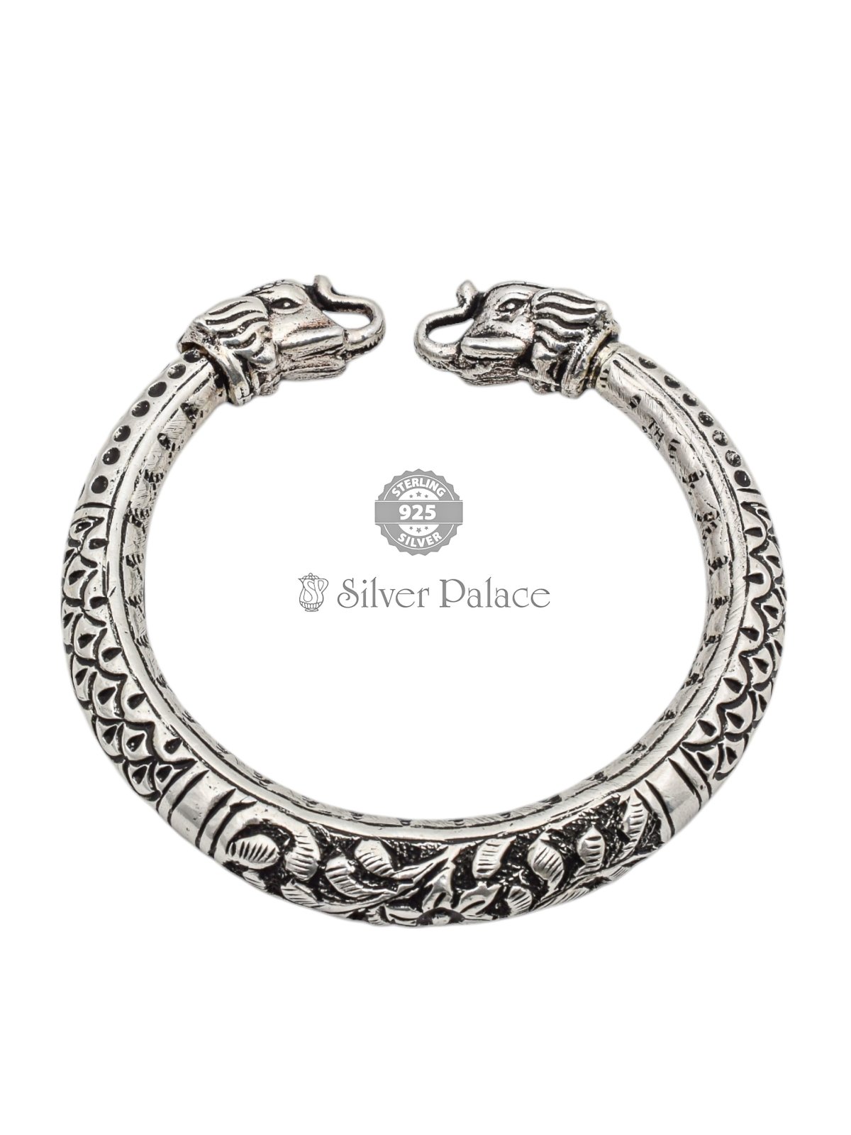 Sterling Silver Double Head Elephant With Floral Engraving