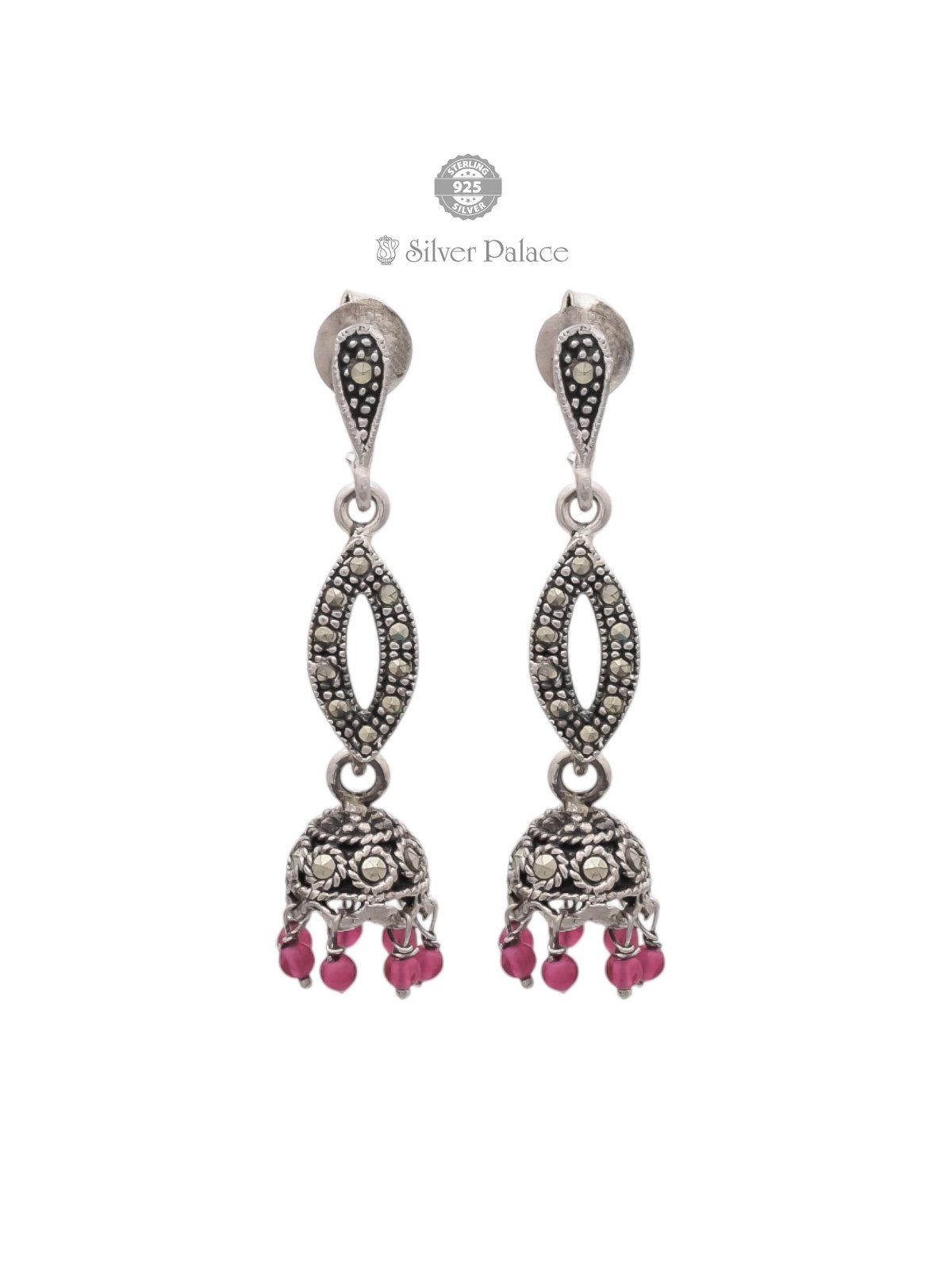 925 Oxidised Silver Pink Beads Jhumka For Girls Prite Collection
