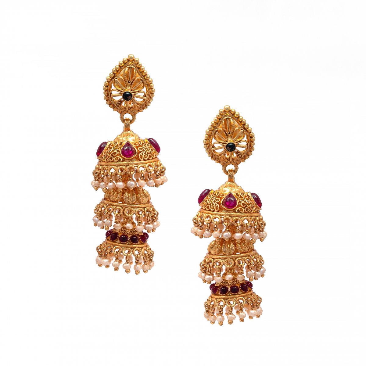  SOUTH INDIAN 3 LAYERS GOLD PLATED JHUMKA EARRINGS FOR WOMEN'S