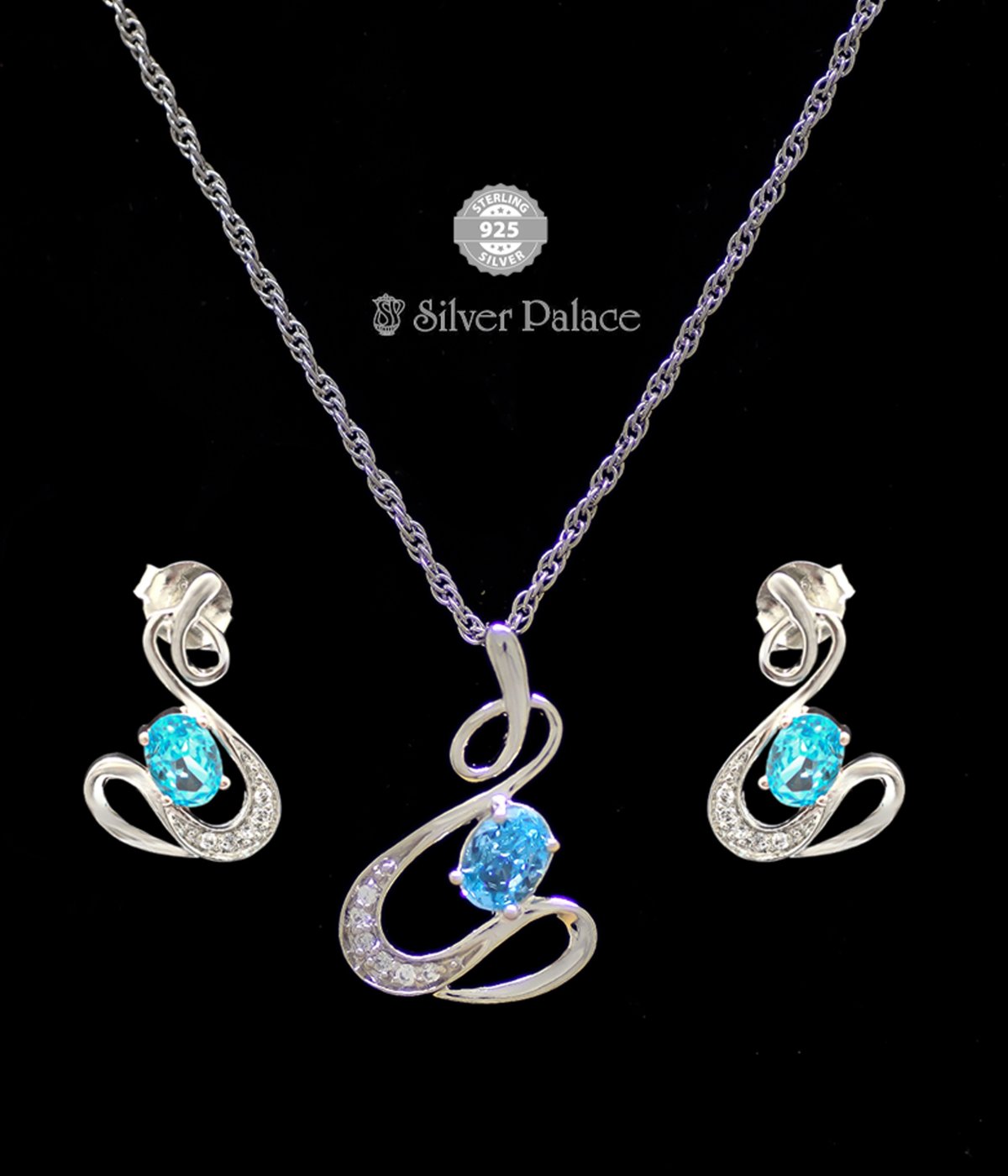  925 Sterling silver Puya Collections CZ & BLUE stone  Studded  pendant sets for girls