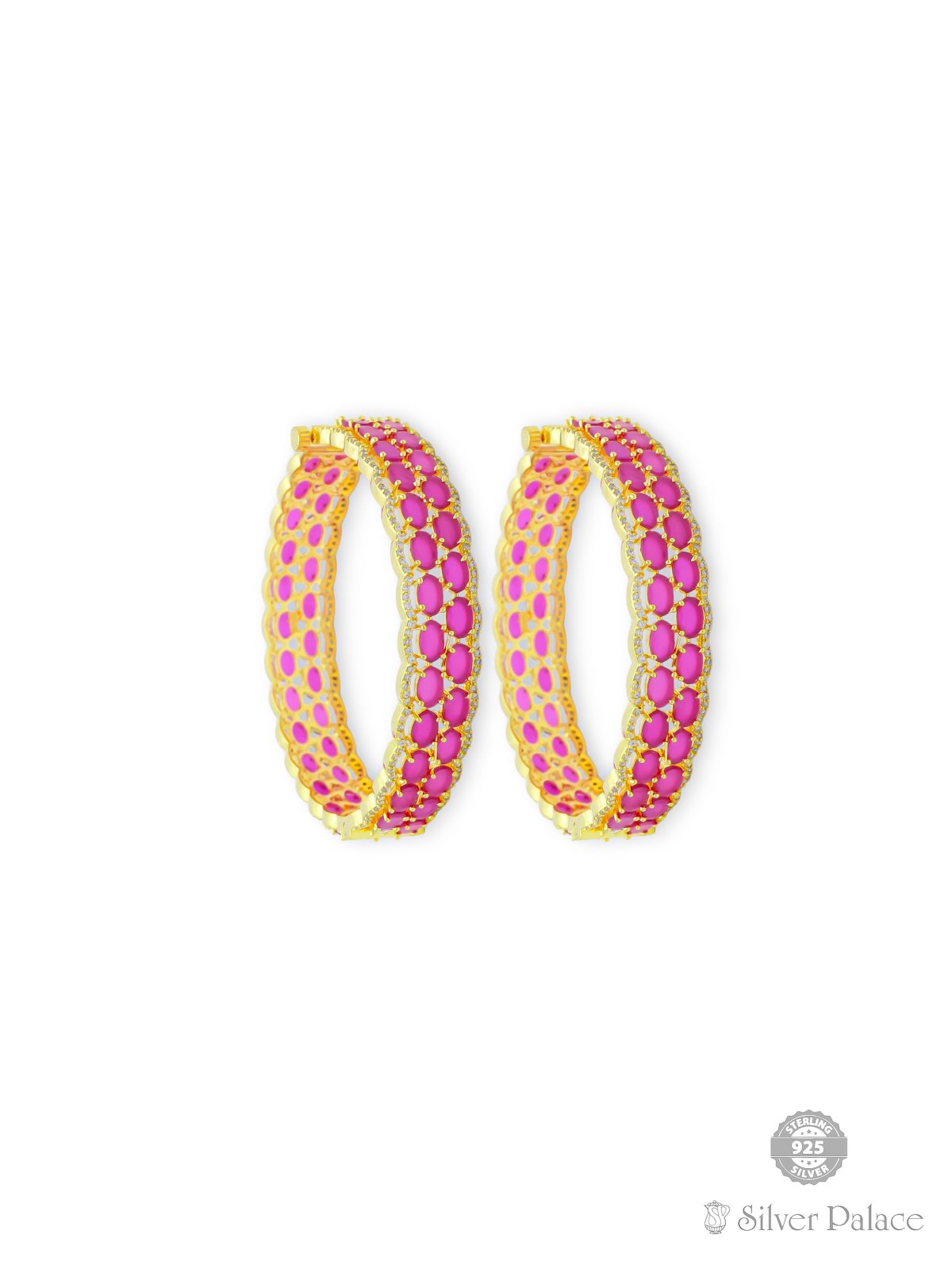 925 SILVER GOLD POLISHED PINK STONES BANGLE FOR GIRLS ANITE COLLECTION 